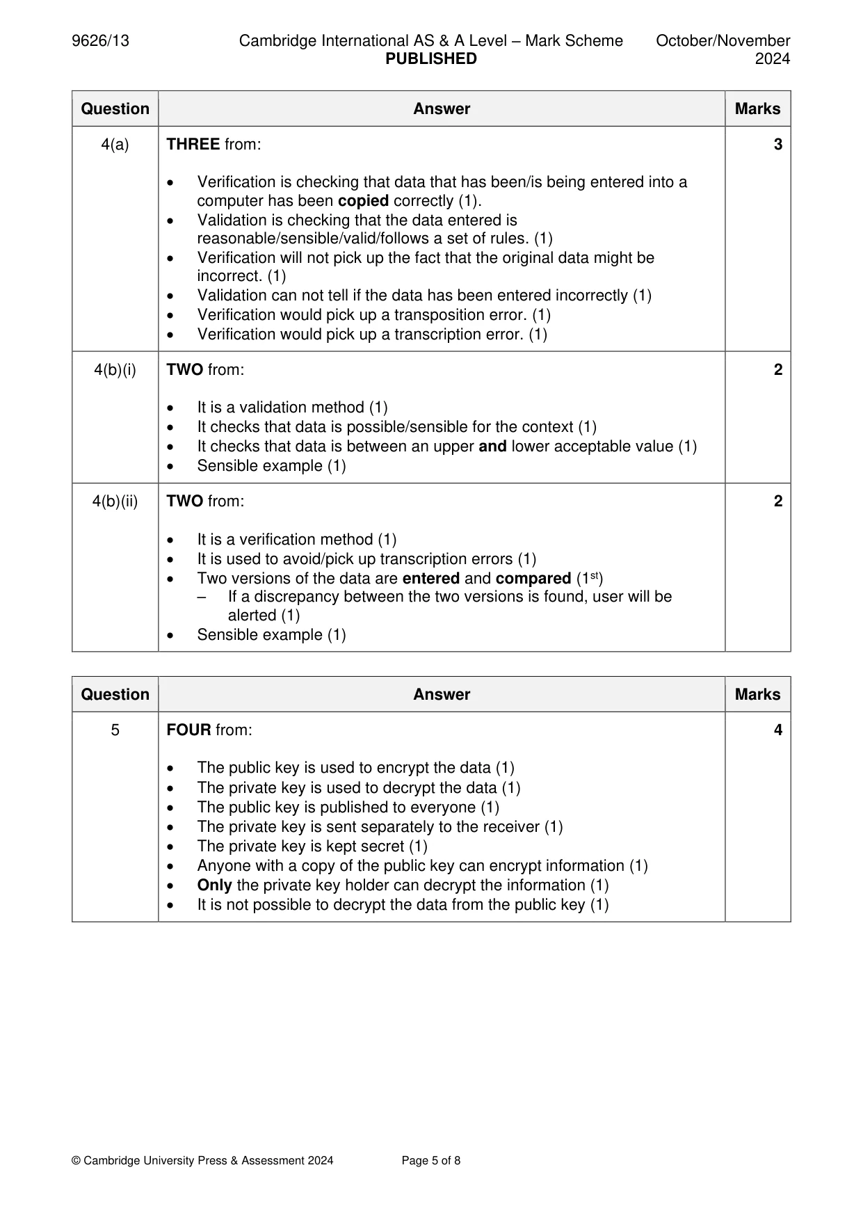 Mark scheme, page 5 of 8