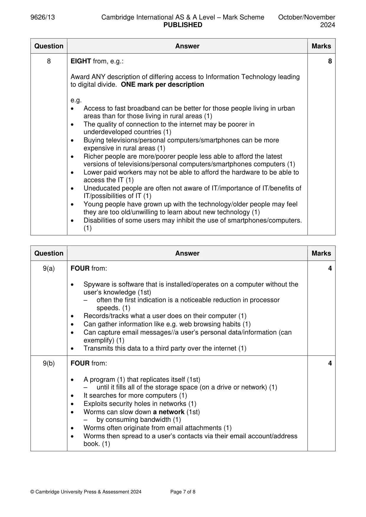 Mark scheme, page 7 of 8