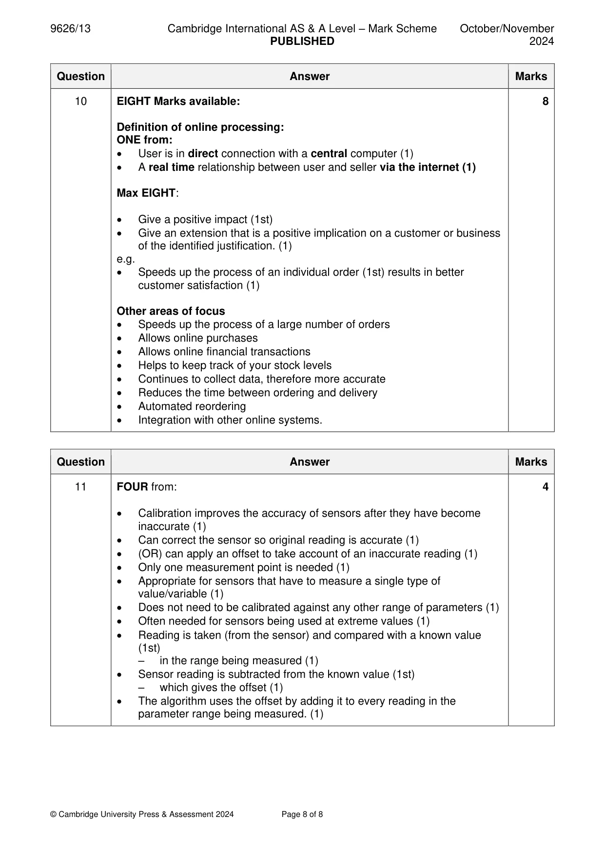 Mark scheme, page 8 of 8