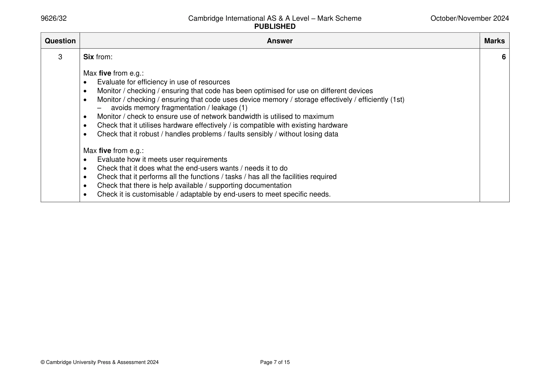 Mark scheme, page 7 of 15