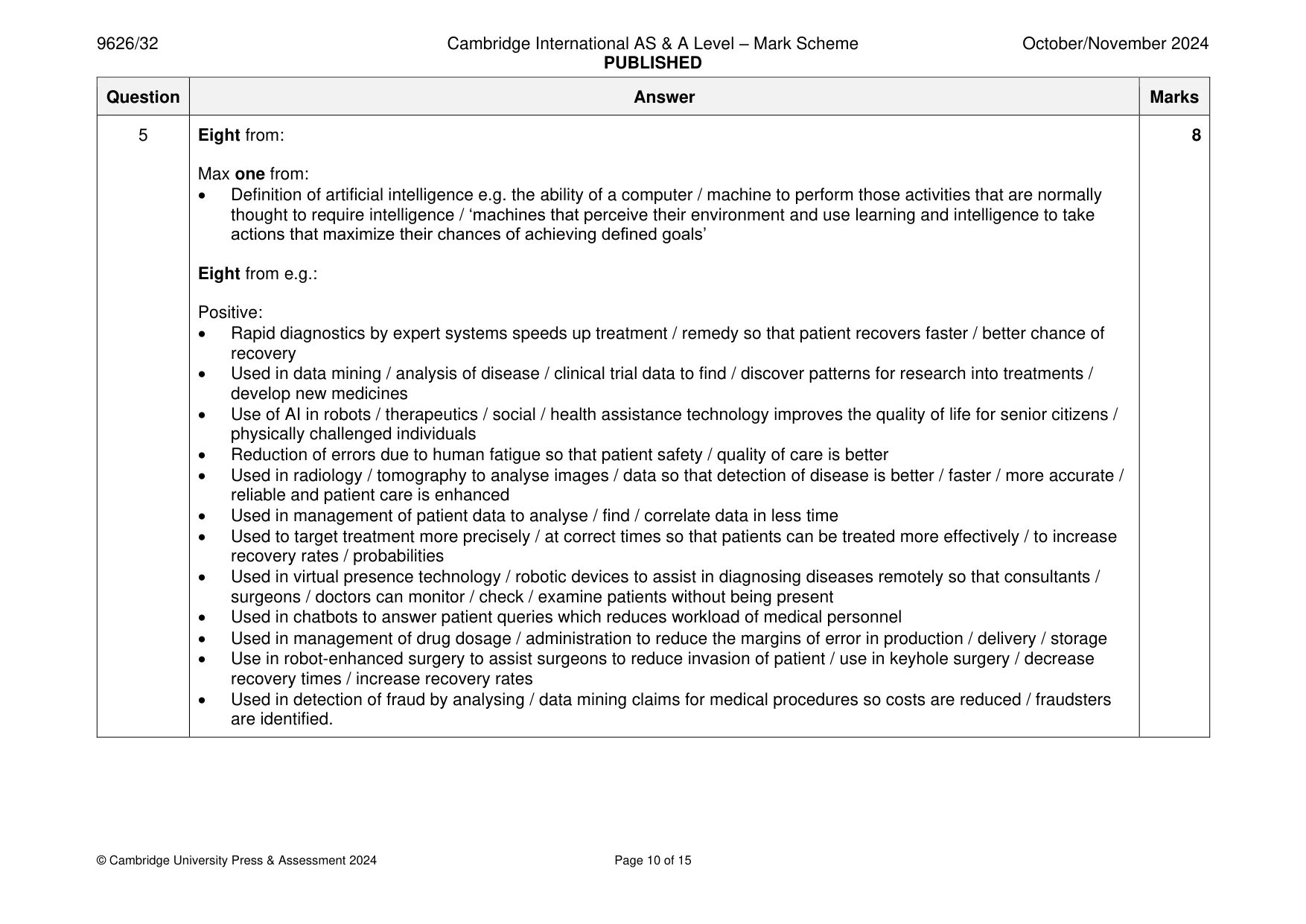 Mark scheme, page 10 of 15