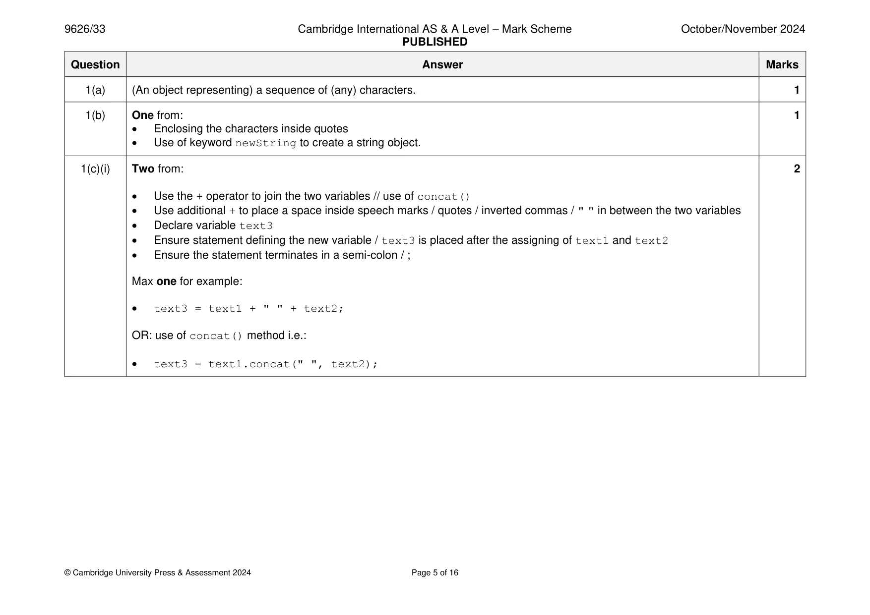 Mark scheme, page 5 of 16
