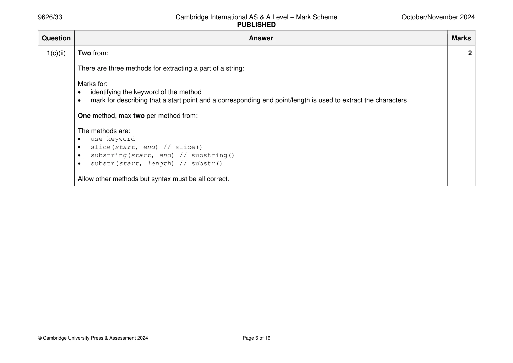 Mark scheme, page 6 of 16