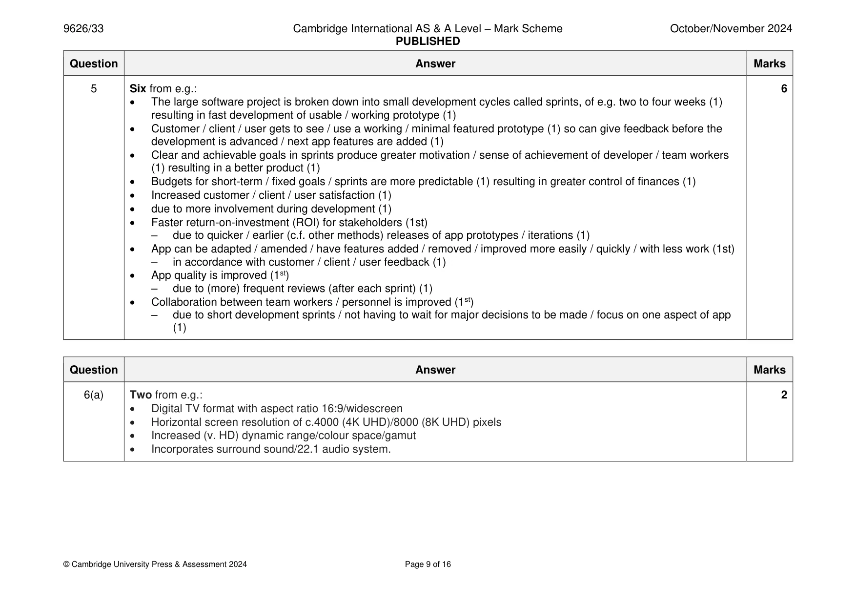 Mark scheme, page 9 of 16