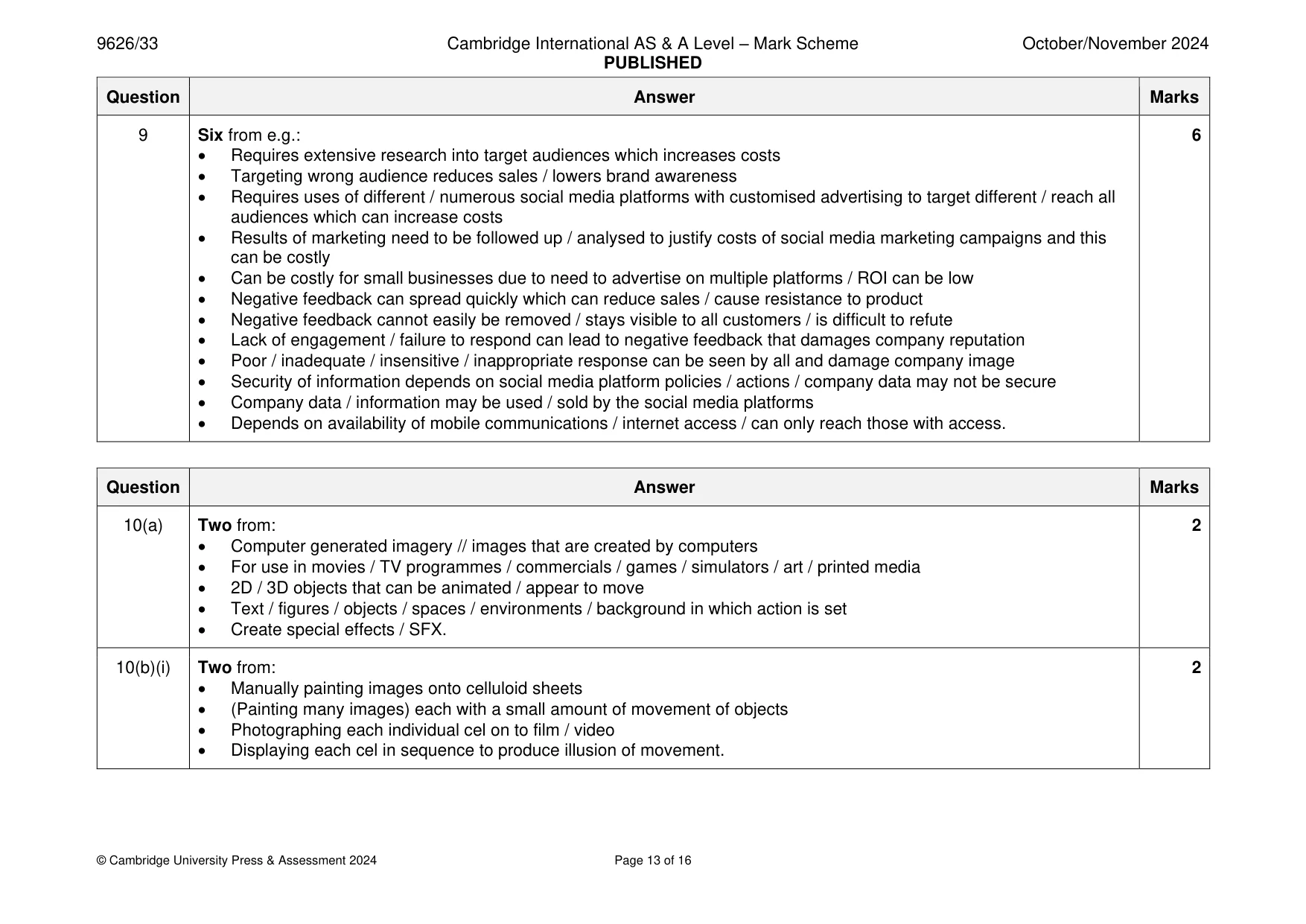 Mark scheme, page 13 of 16