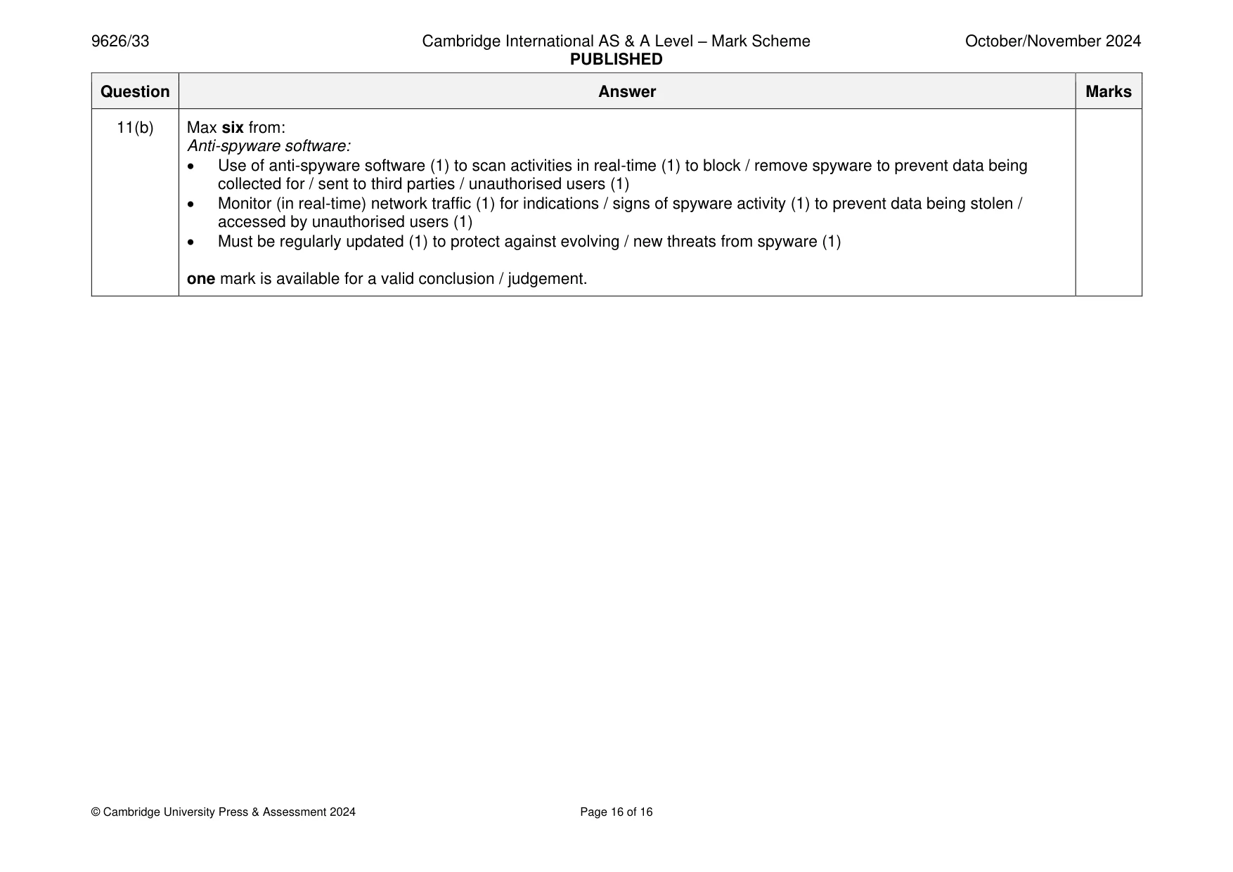 Mark scheme, page 16 of 16