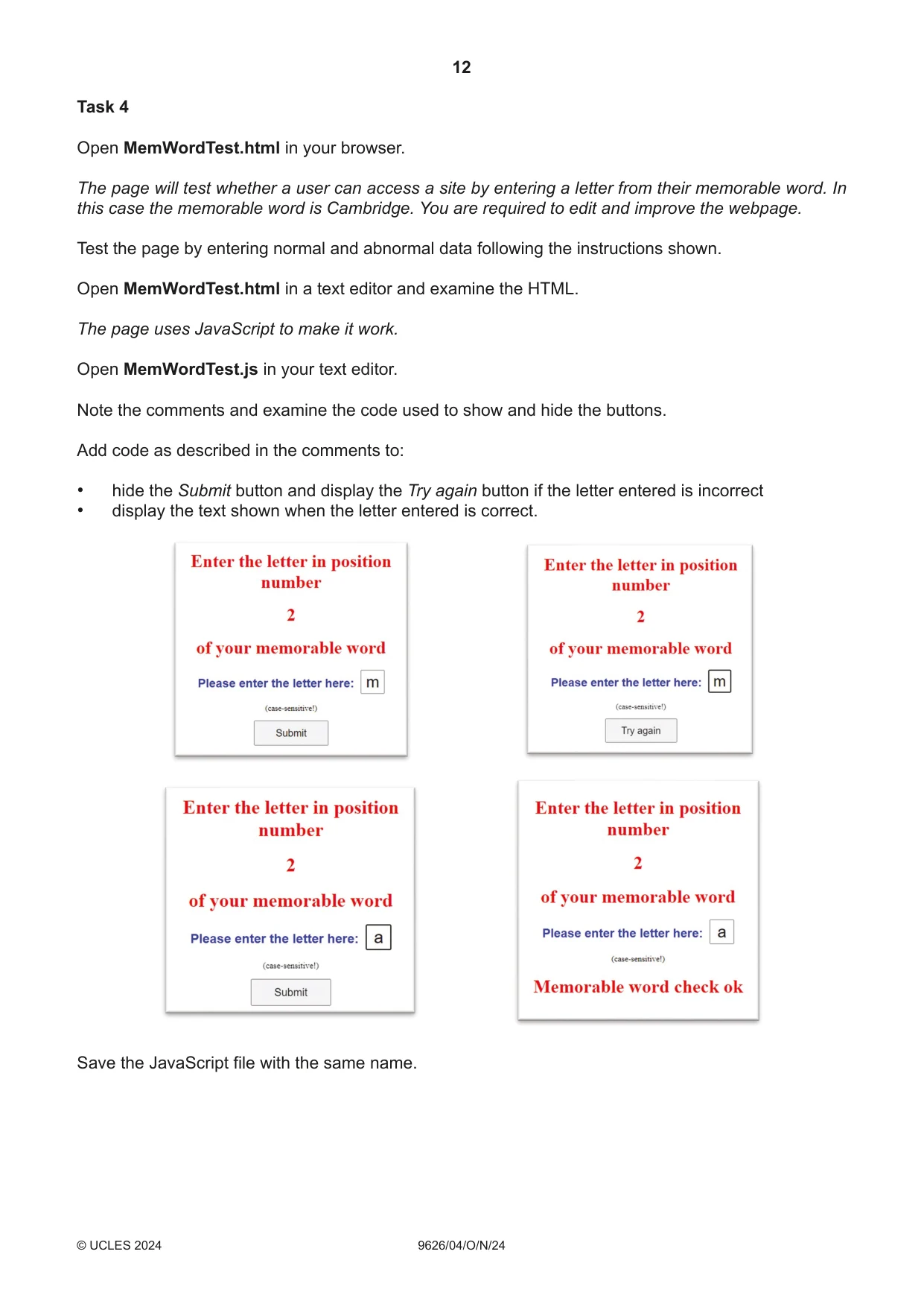 Cambridge A Level Information Technology (from 2017) 9626 2024 Oct/Nov Paper 4 · Variant 0 question paper, page 12 of 16