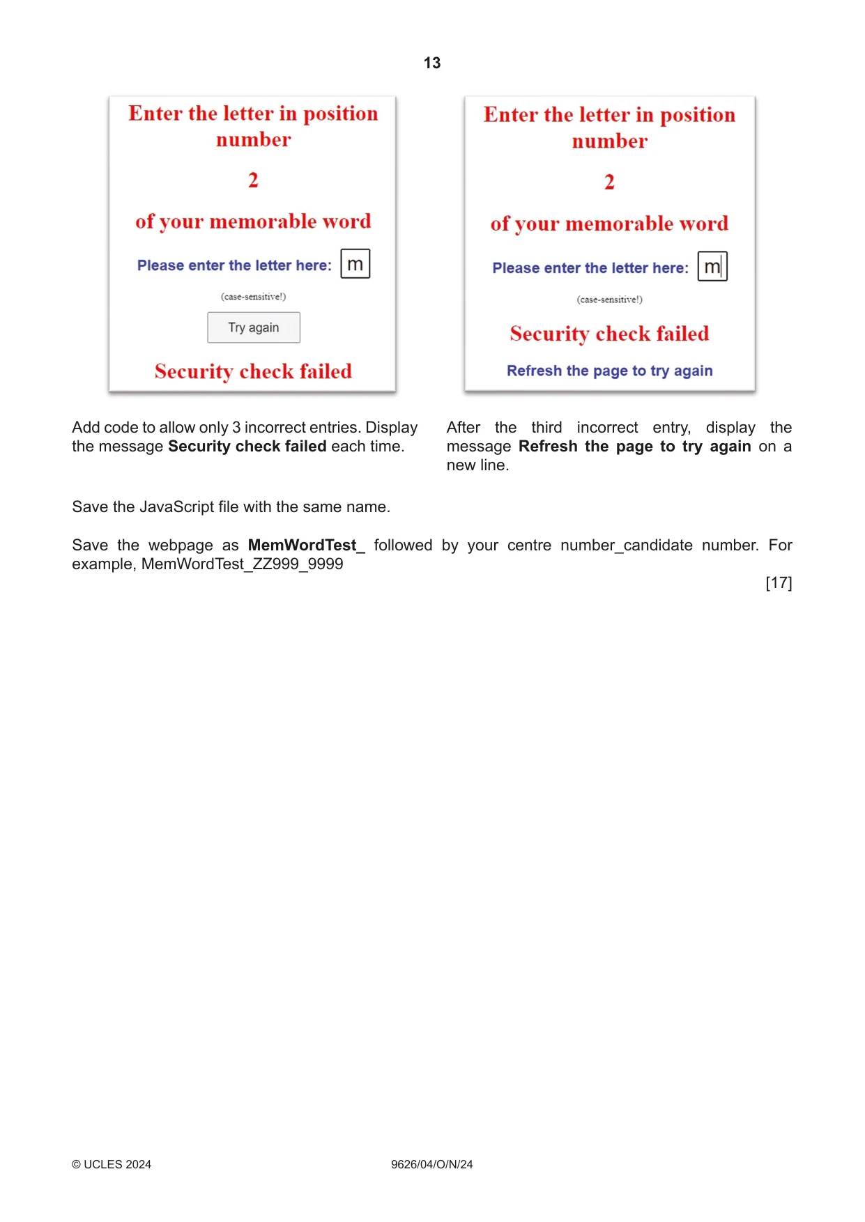 Cambridge A Level Information Technology (from 2017) 9626 2024 Oct/Nov Paper 4 · Variant 0 question paper, page 13 of 16