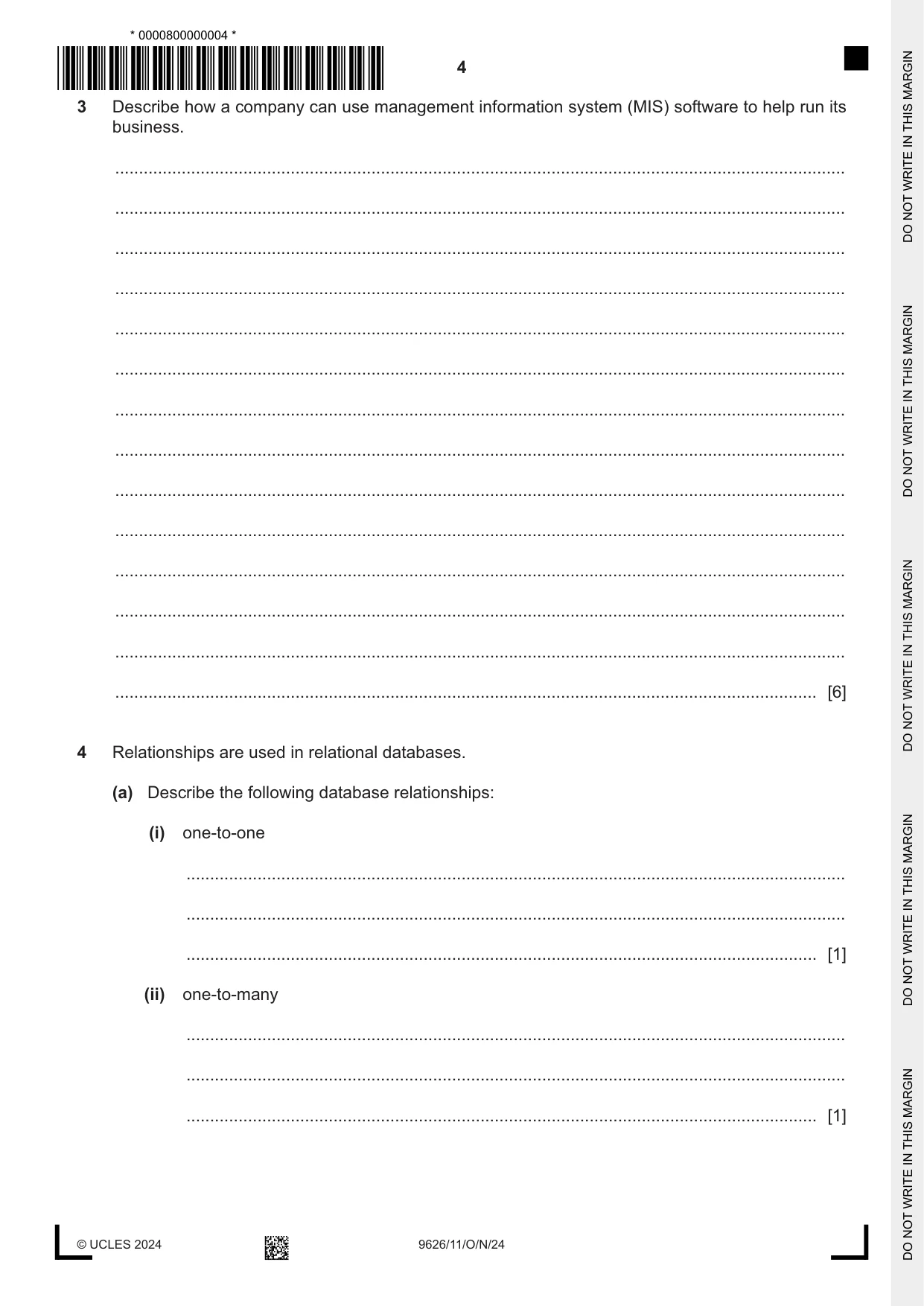 Cambridge A Level Information Technology (from 2017) 9626 2024 Oct/Nov Paper 1 · Variant 1 question paper, page 4 of 12