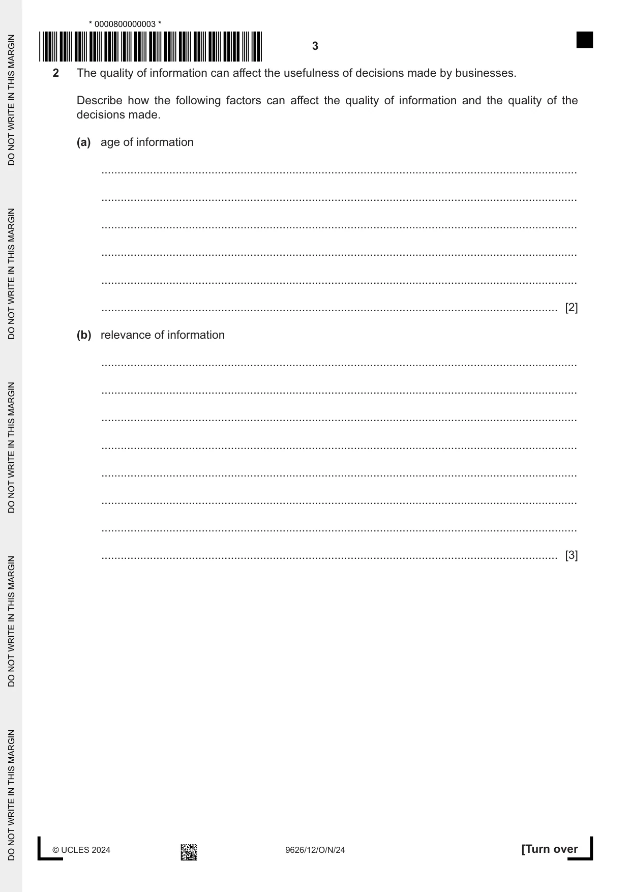 Cambridge A Level Information Technology (from 2017) 9626 2024 Oct/Nov Paper 1 · Variant 2 question paper, page 3 of 12
