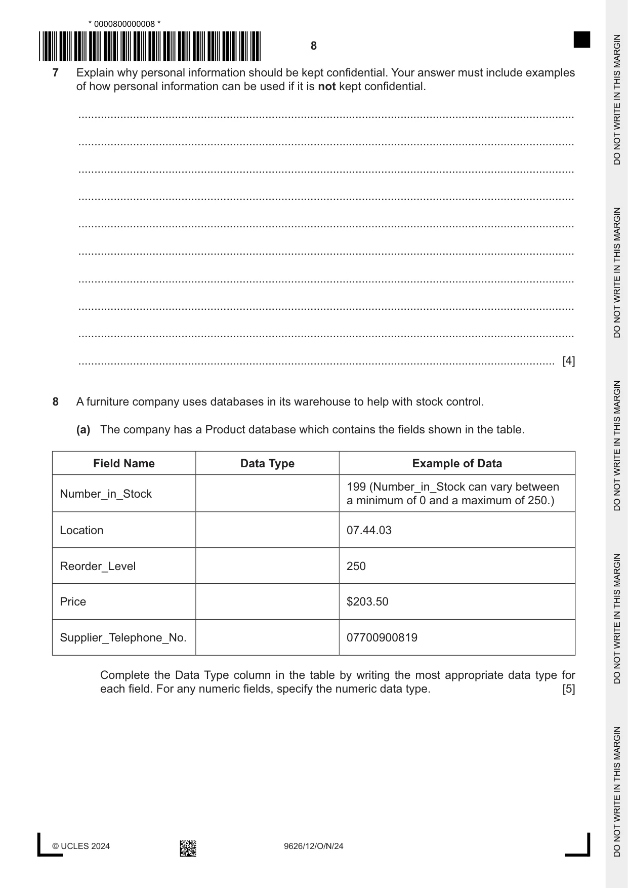 Cambridge A Level Information Technology (from 2017) 9626 2024 Oct/Nov Paper 1 · Variant 2 question paper, page 8 of 12
