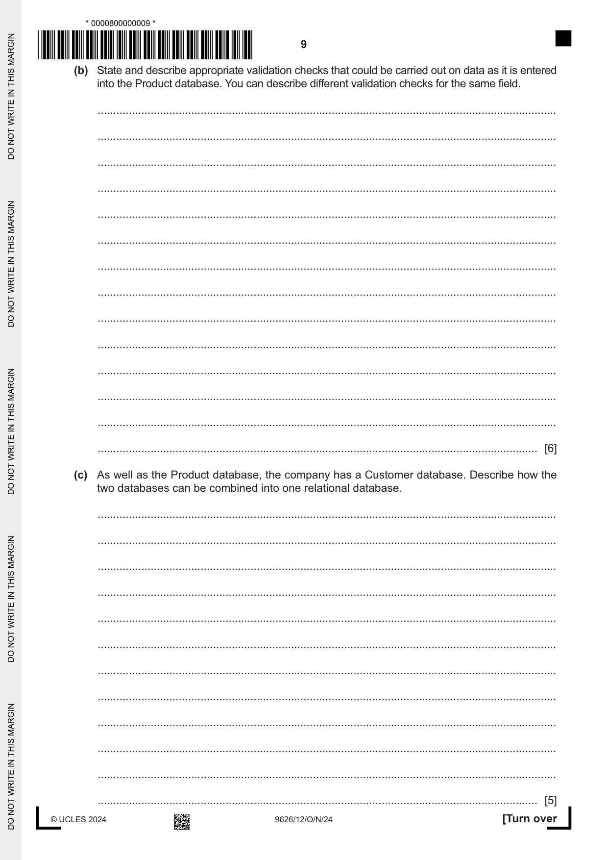 Cambridge A Level Information Technology (from 2017) 9626 2024 Oct/Nov Paper 1 · Variant 2 question paper, page 9 of 12