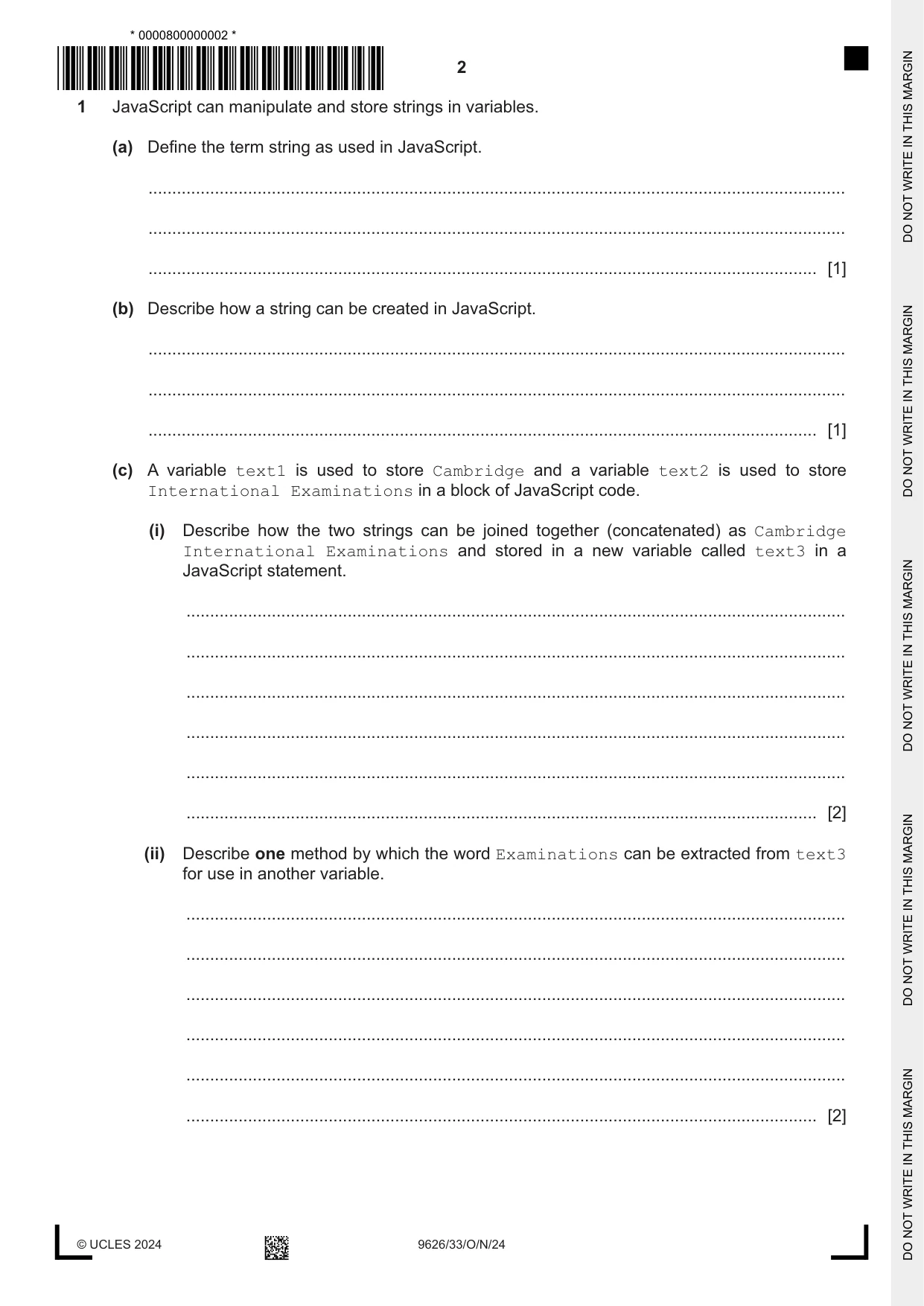 Cambridge A Level Information Technology (from 2017) 9626 2024 Oct/Nov Paper 3 · Variant 3 question paper, page 2 of 12