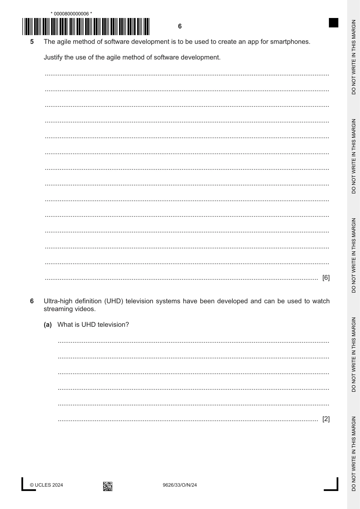 Cambridge A Level Information Technology (from 2017) 9626 2024 Oct/Nov Paper 3 · Variant 3 question paper, page 6 of 12