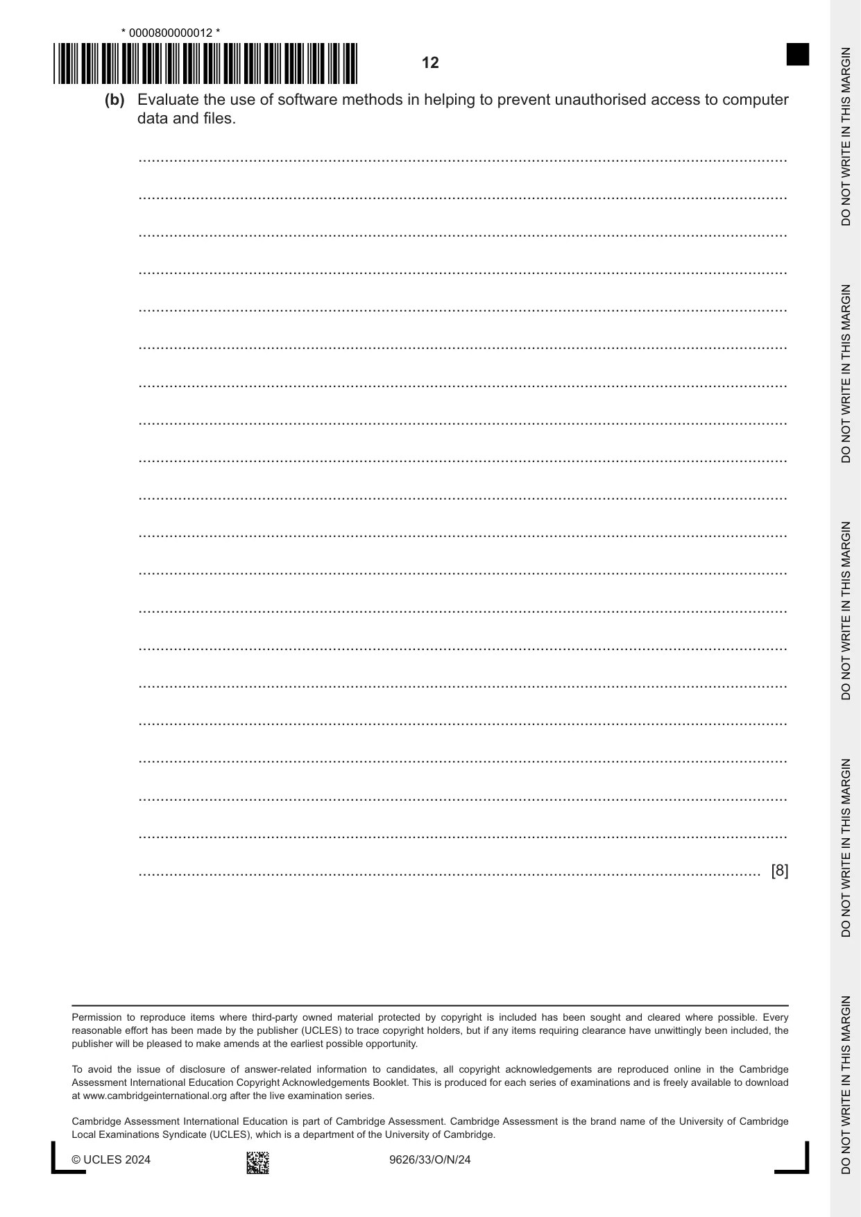 Cambridge A Level Information Technology (from 2017) 9626 2024 Oct/Nov Paper 3 · Variant 3 question paper, page 12 of 12