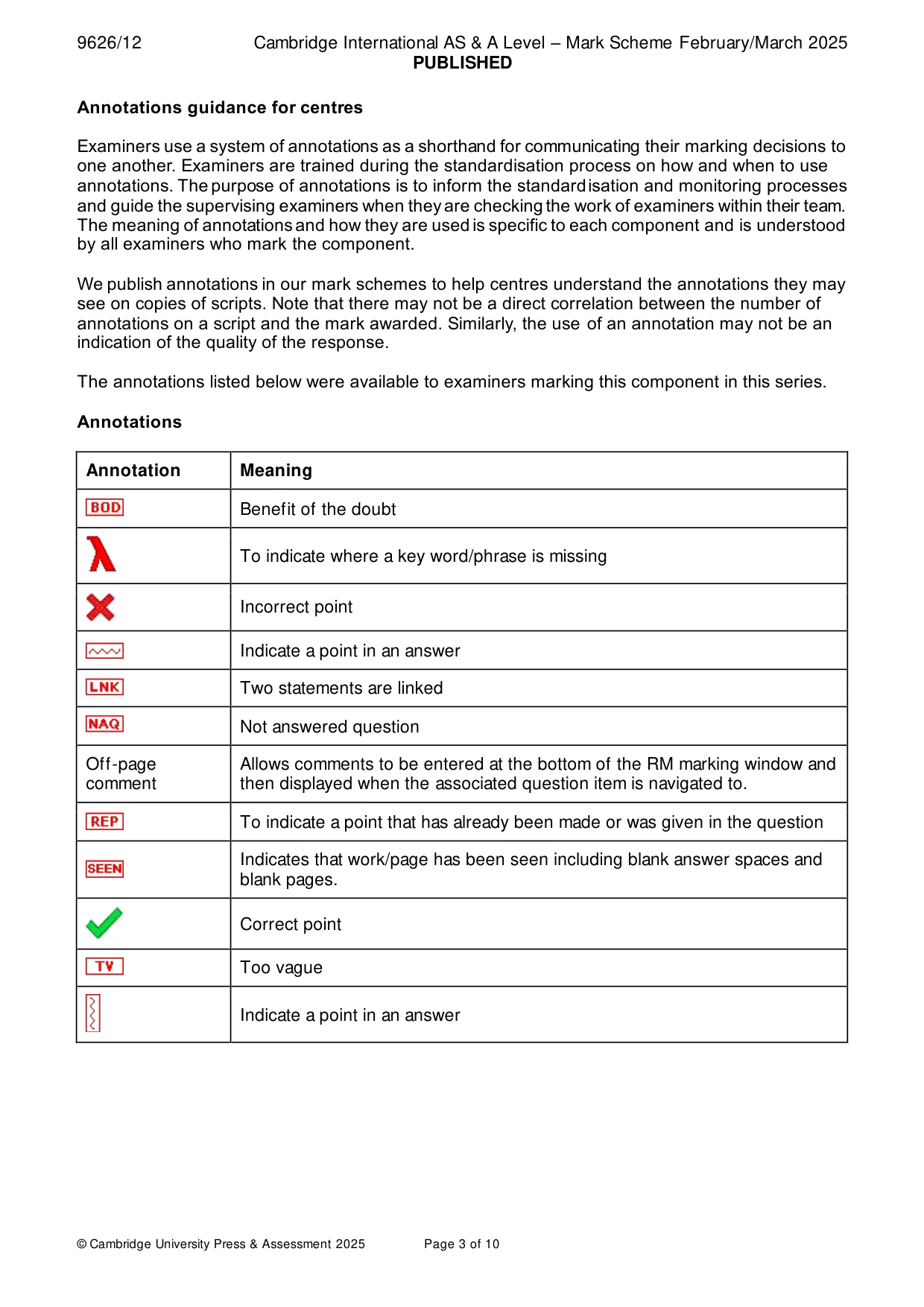 Mark scheme, page 3 of 10