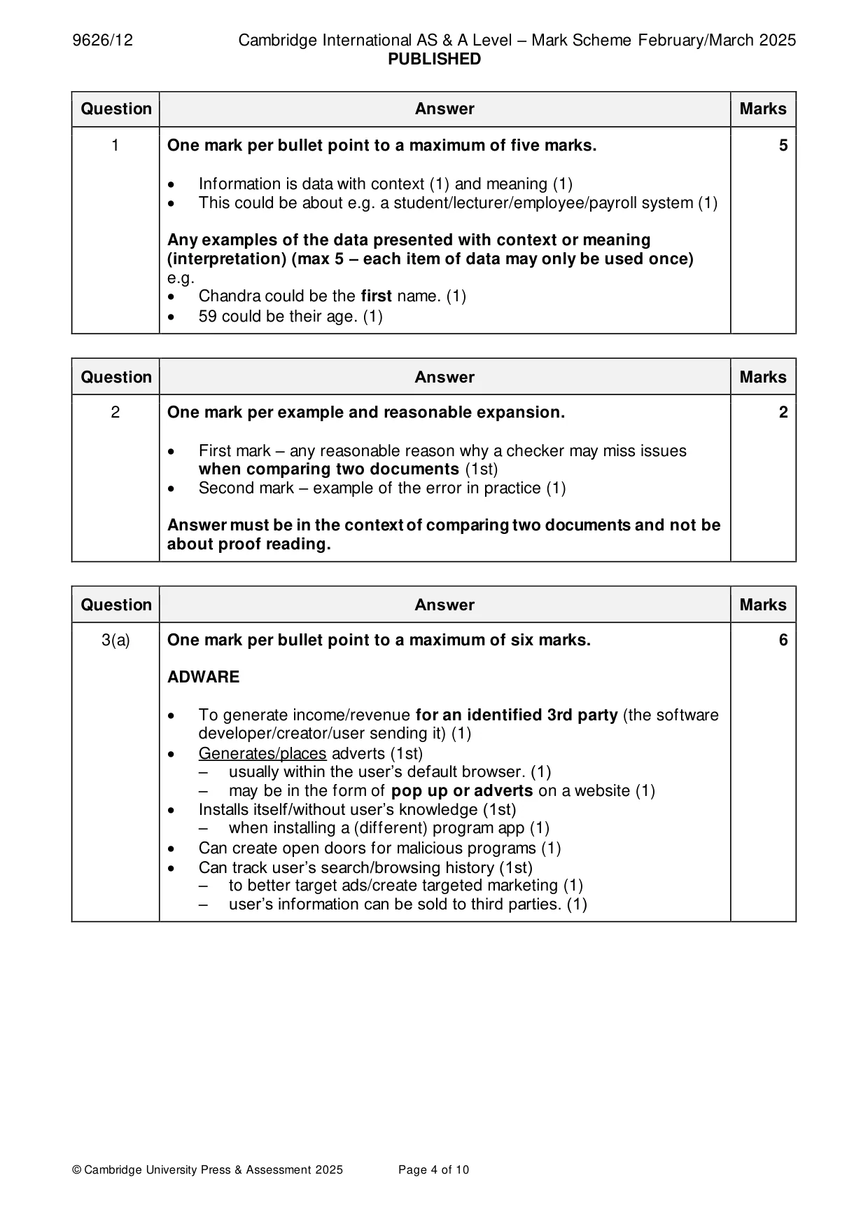 Mark scheme, page 4 of 10