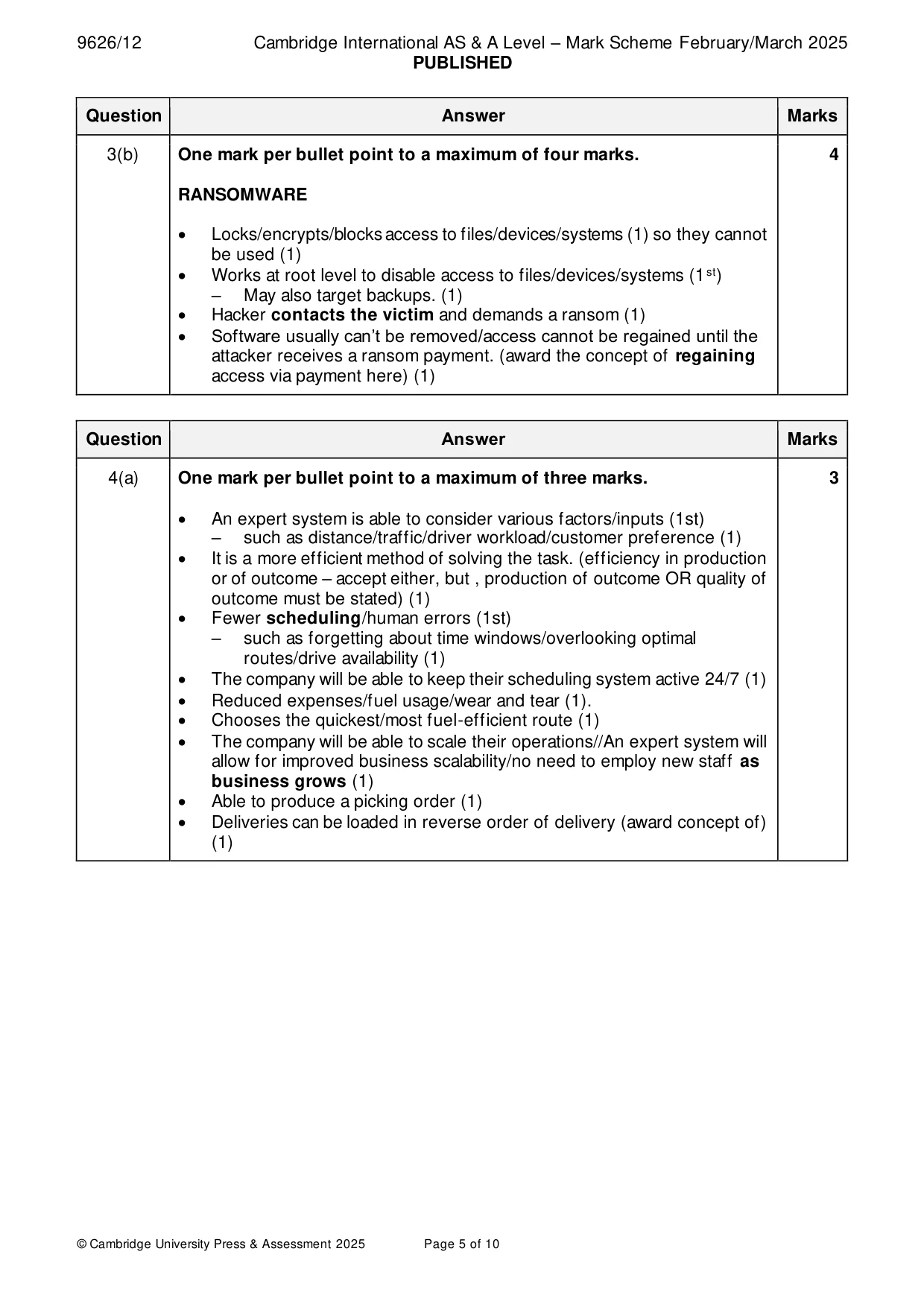 Mark scheme, page 5 of 10