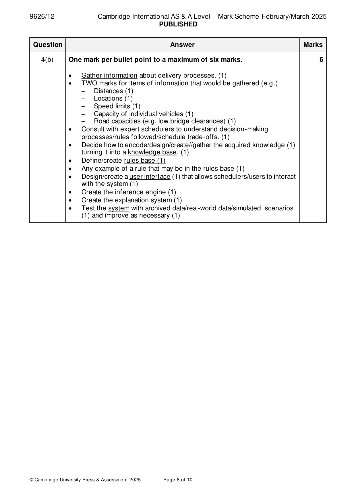 Mark scheme, page 6 of 10