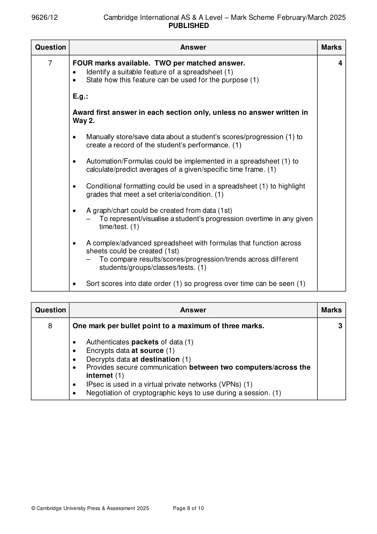 Mark scheme, page 8 of 10
