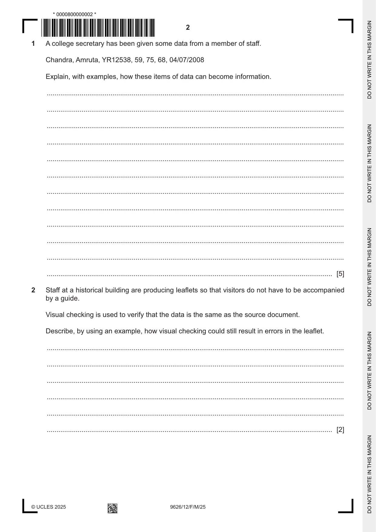 Cambridge A Level Information Technology (from 2017) 9626 2025 Feb/March Paper 1 · Variant 2 question paper, page 2 of 12