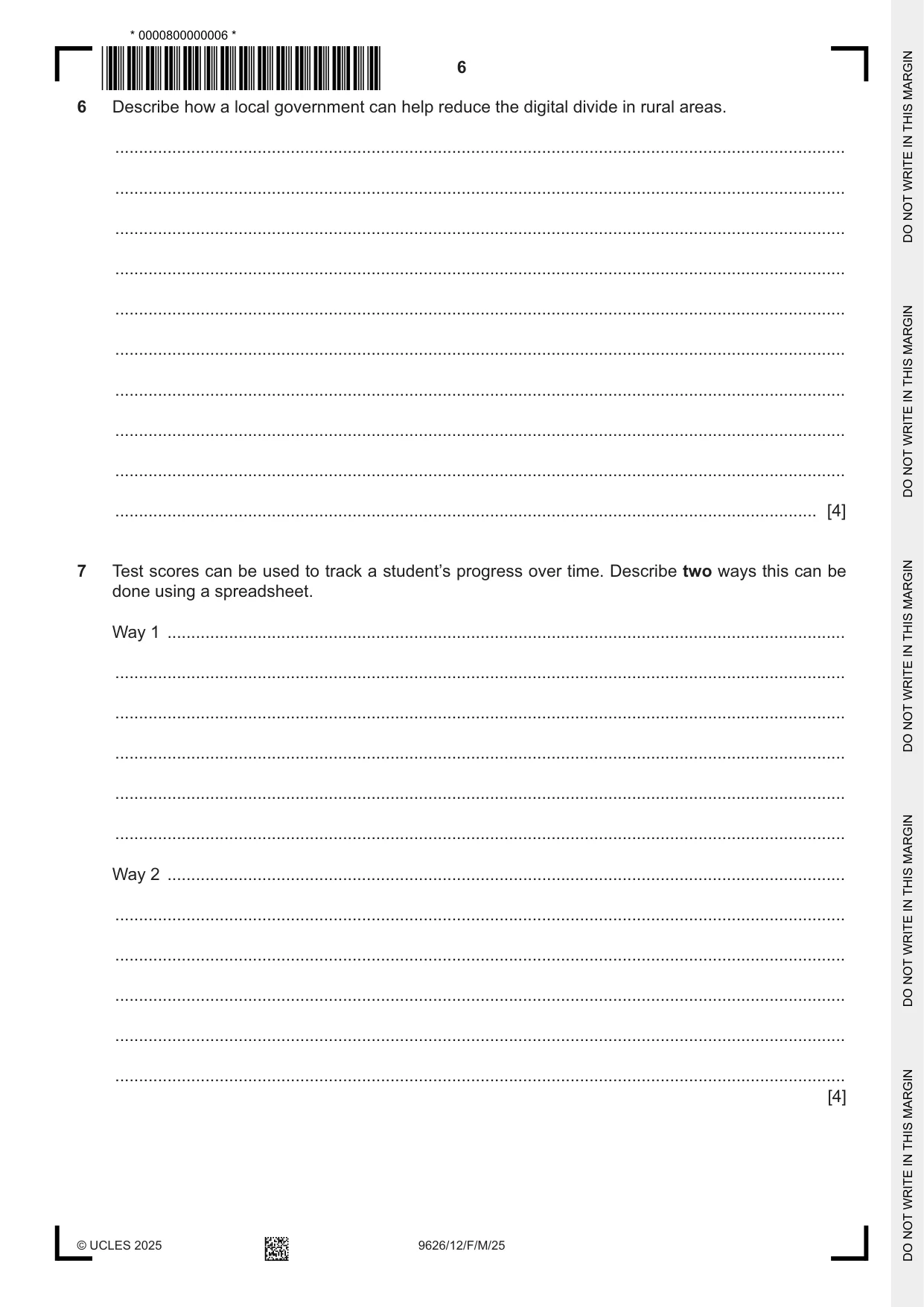 Cambridge A Level Information Technology (from 2017) 9626 2025 Feb/March Paper 1 · Variant 2 question paper, page 6 of 12