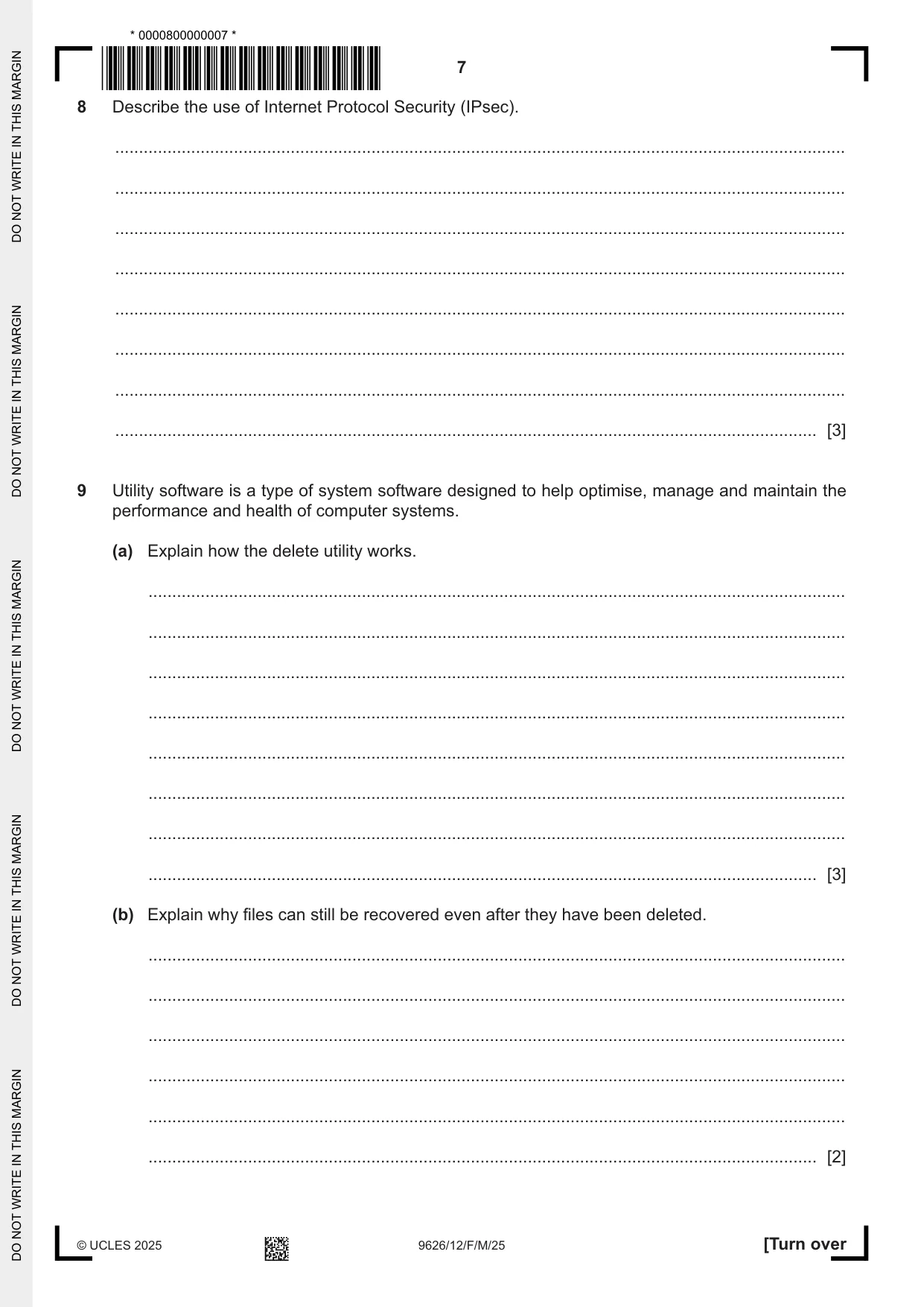Cambridge A Level Information Technology (from 2017) 9626 2025 Feb/March Paper 1 · Variant 2 question paper, page 7 of 12