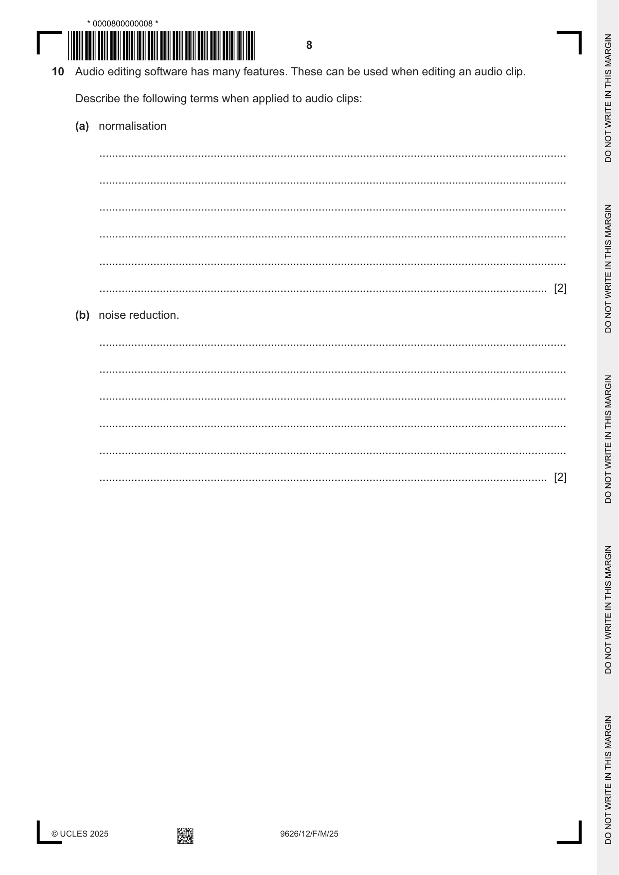 Cambridge A Level Information Technology (from 2017) 9626 2025 Feb/March Paper 1 · Variant 2 question paper, page 8 of 12
