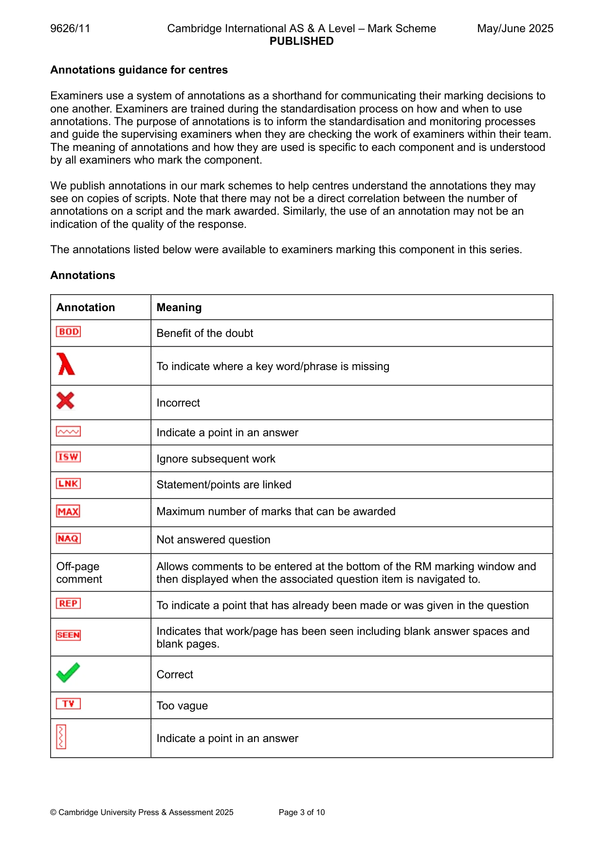 Mark scheme, page 3 of 10