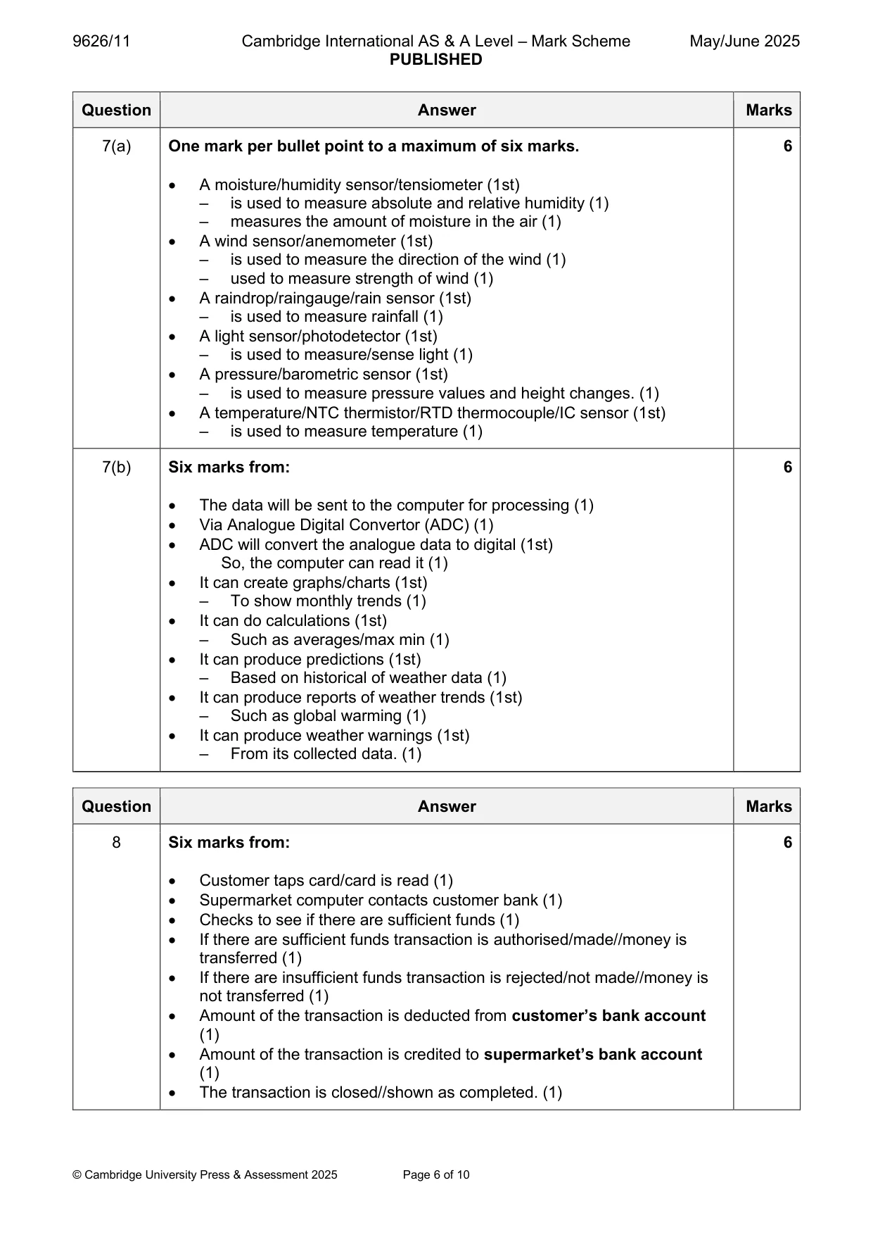 Mark scheme, page 6 of 10