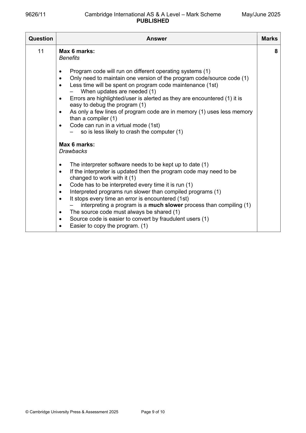 Mark scheme, page 9 of 10