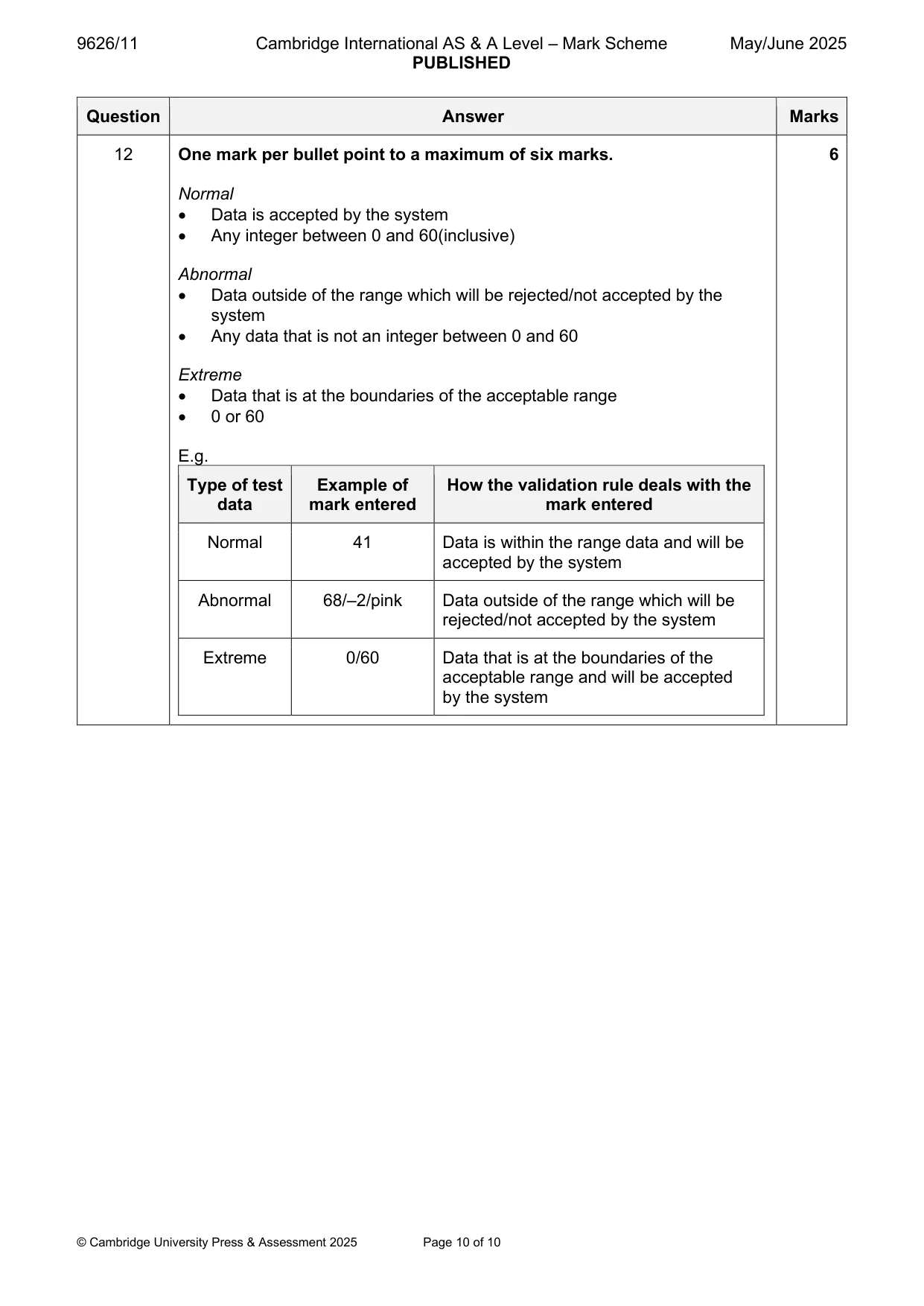 Mark scheme, page 10 of 10