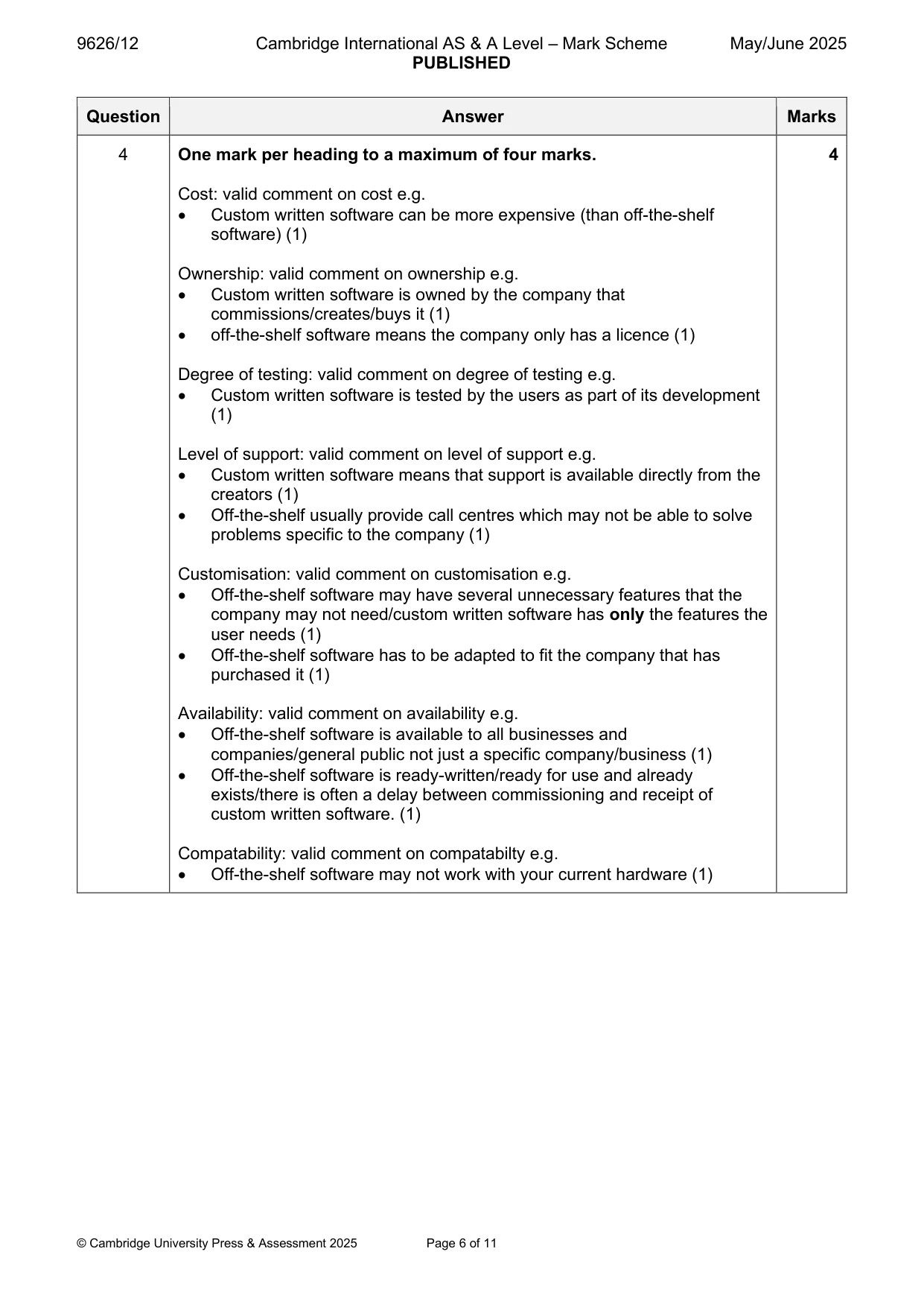 Mark scheme, page 6 of 11