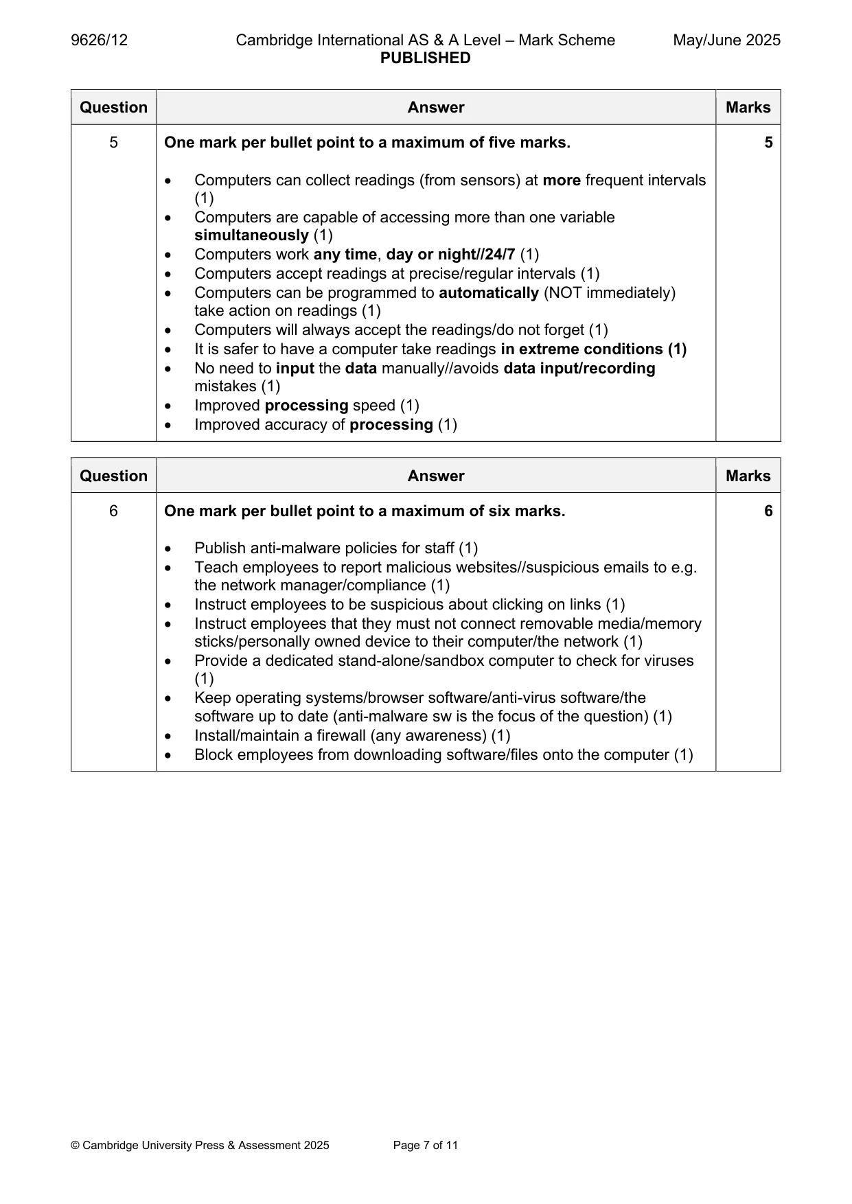 Mark scheme, page 7 of 11