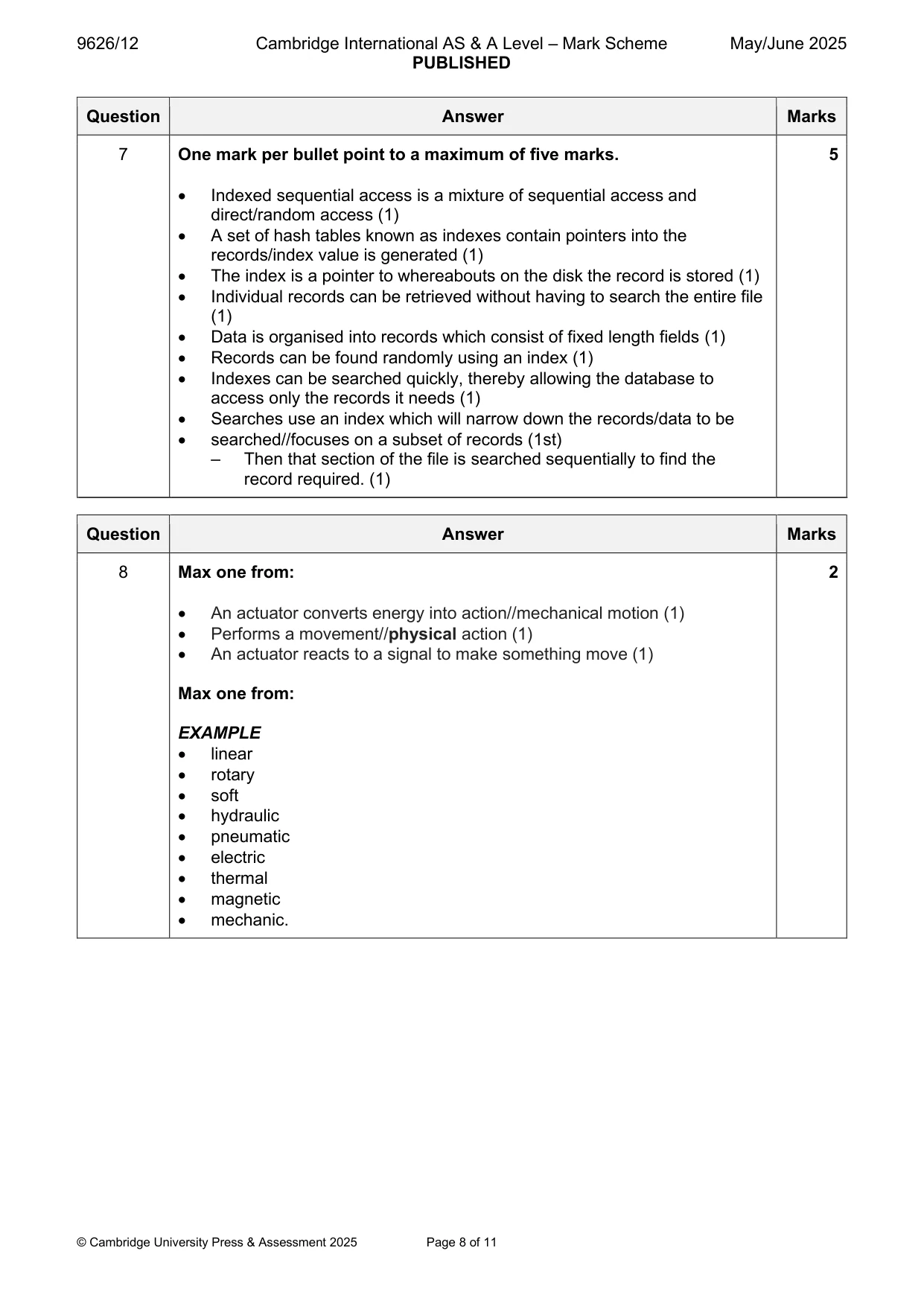 Mark scheme, page 8 of 11