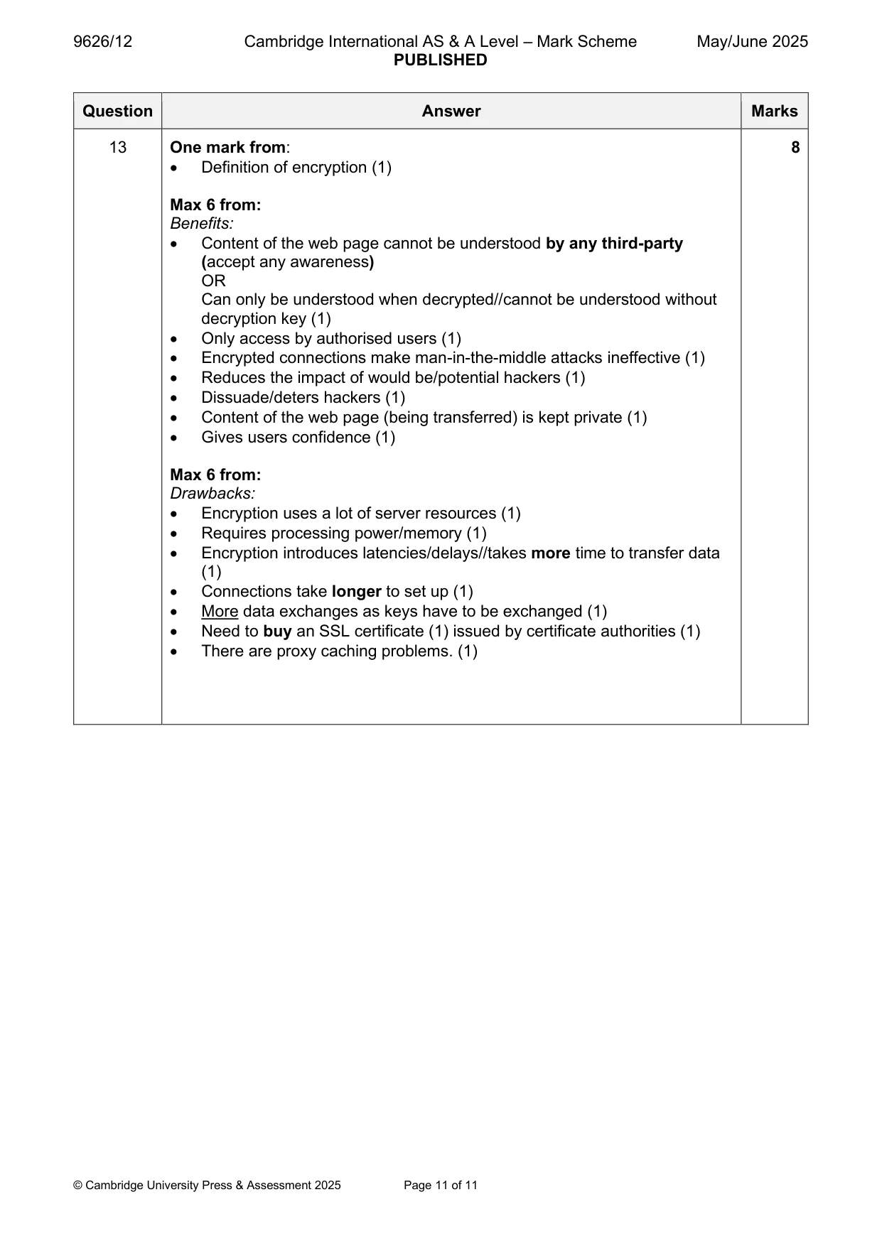 Mark scheme, page 11 of 11