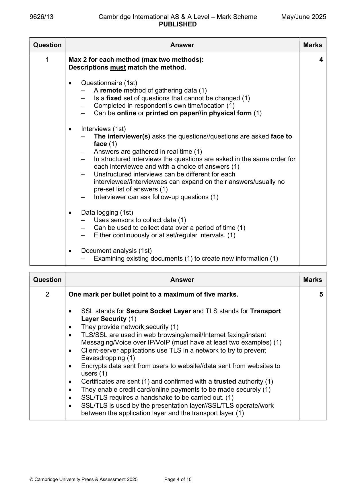 Mark scheme, page 4 of 10