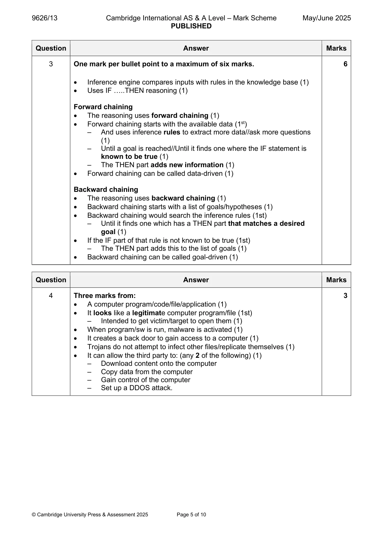 Mark scheme, page 5 of 10