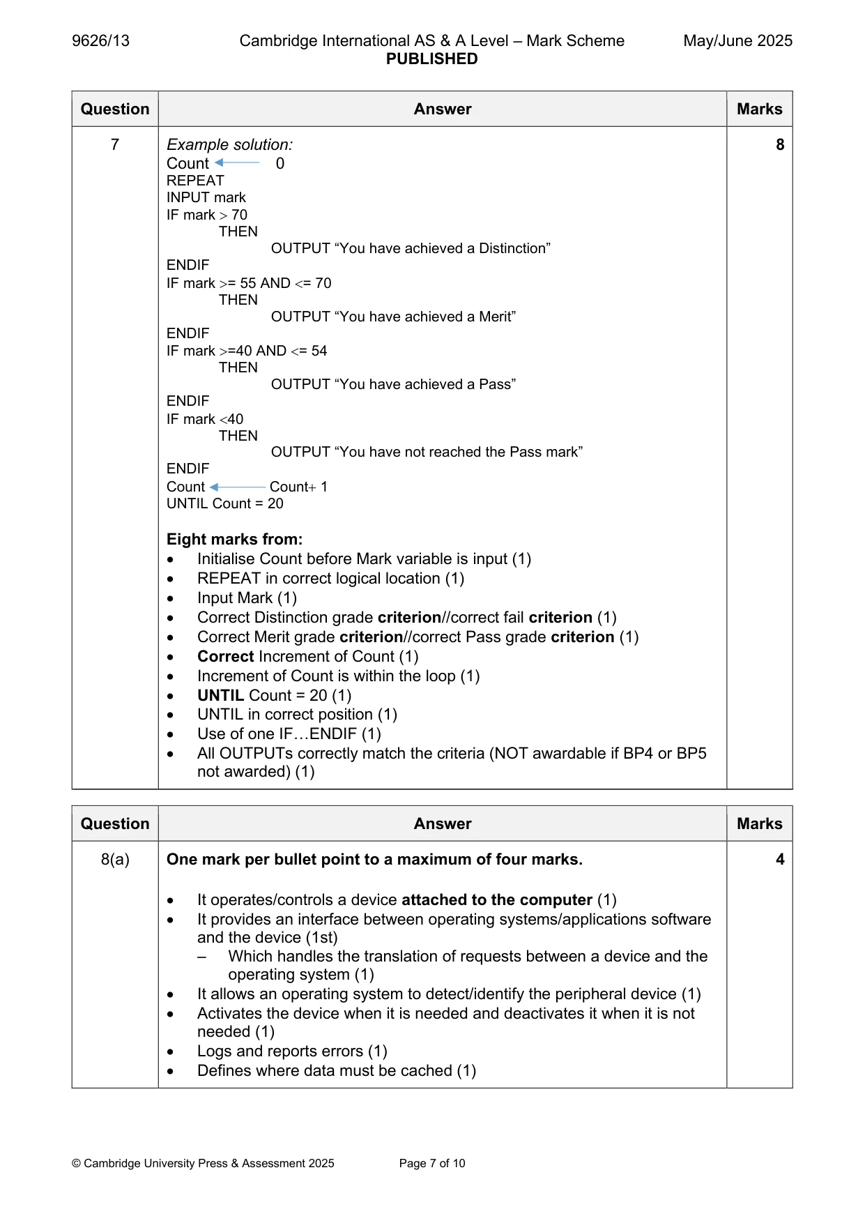 Mark scheme, page 7 of 10
