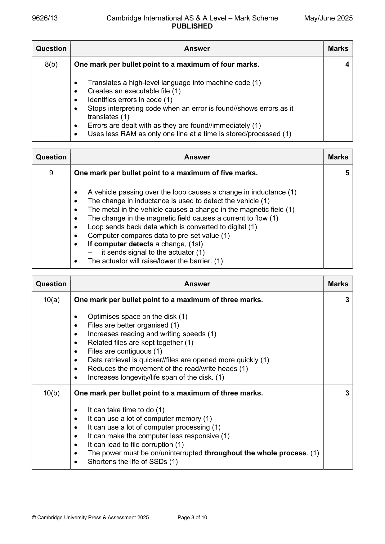 Mark scheme, page 8 of 10