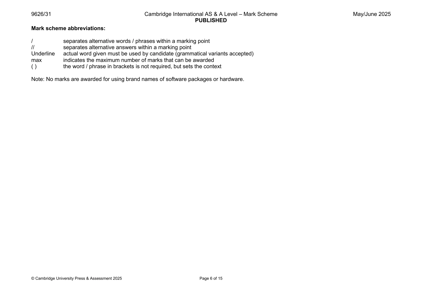 Mark scheme, page 6 of 15
