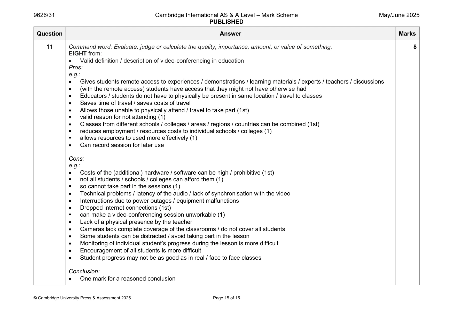 Mark scheme, page 15 of 15