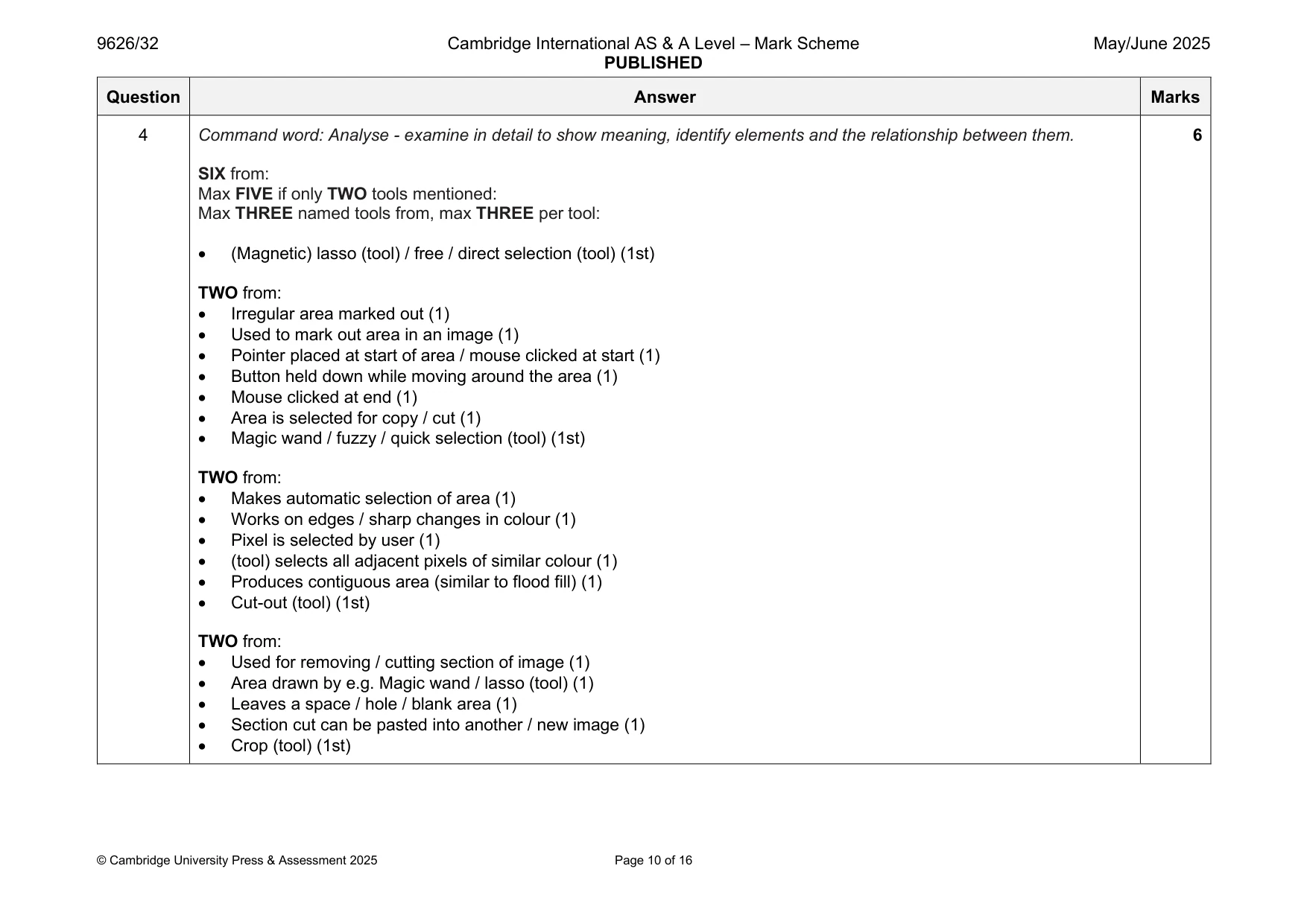 Mark scheme, page 10 of 16