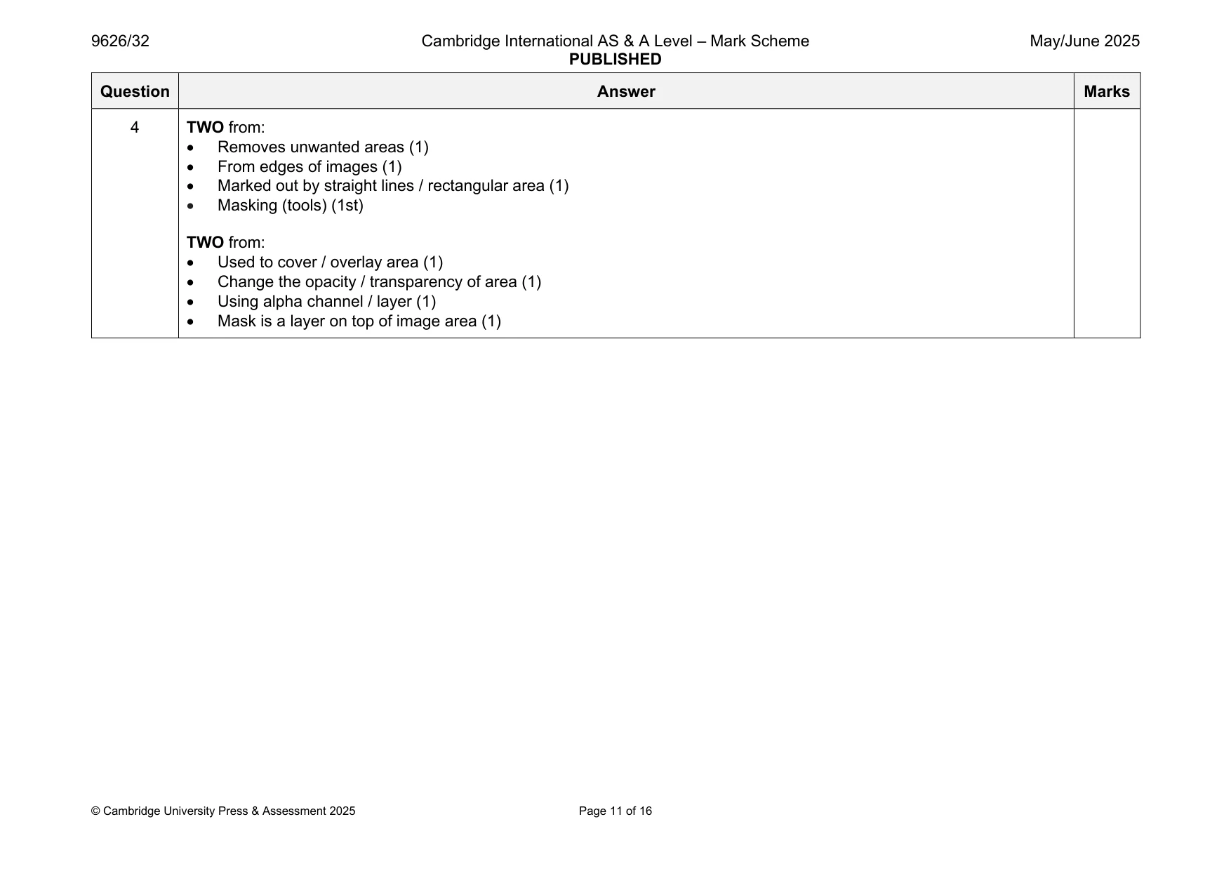 Mark scheme, page 11 of 16