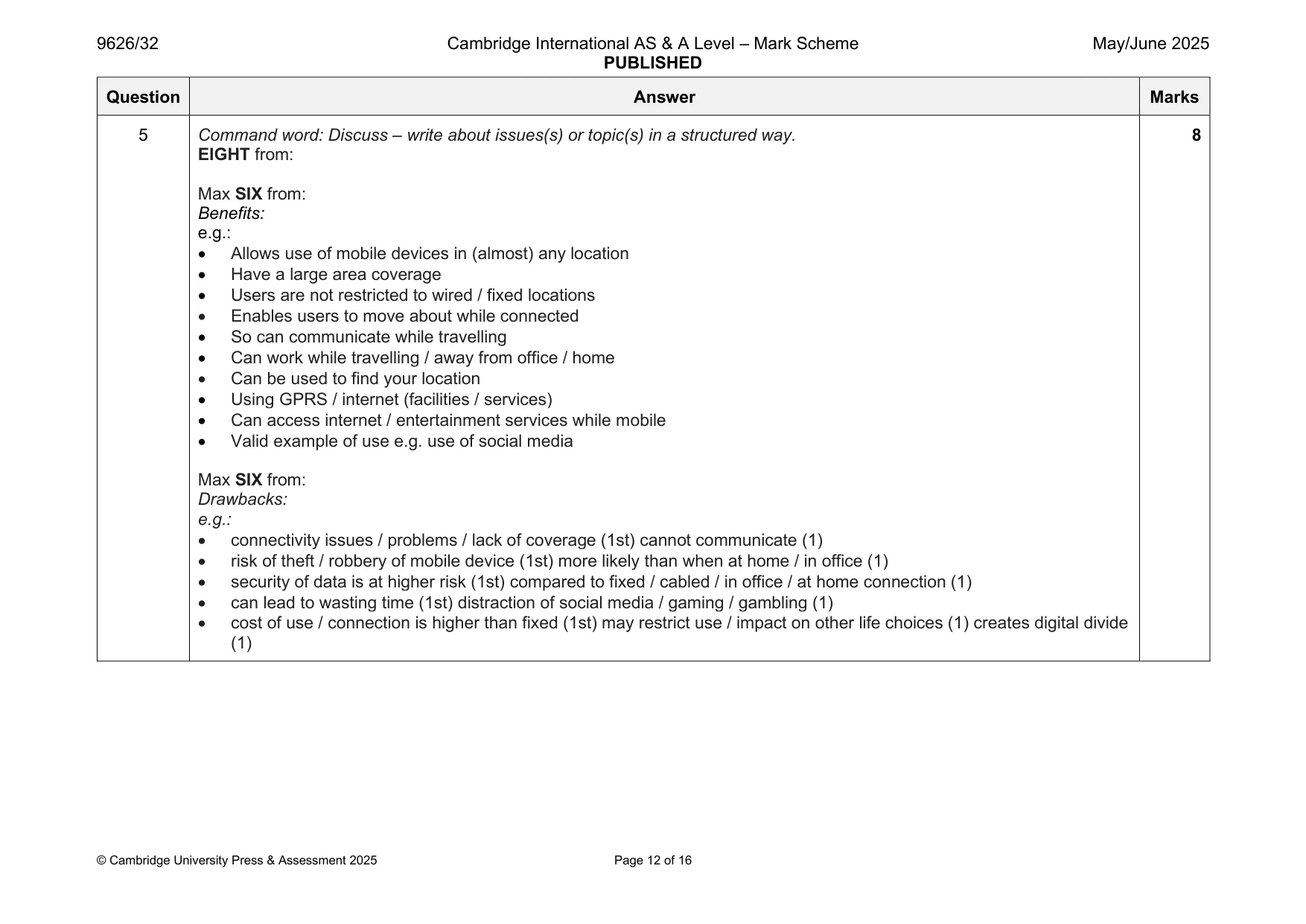Mark scheme, page 12 of 16