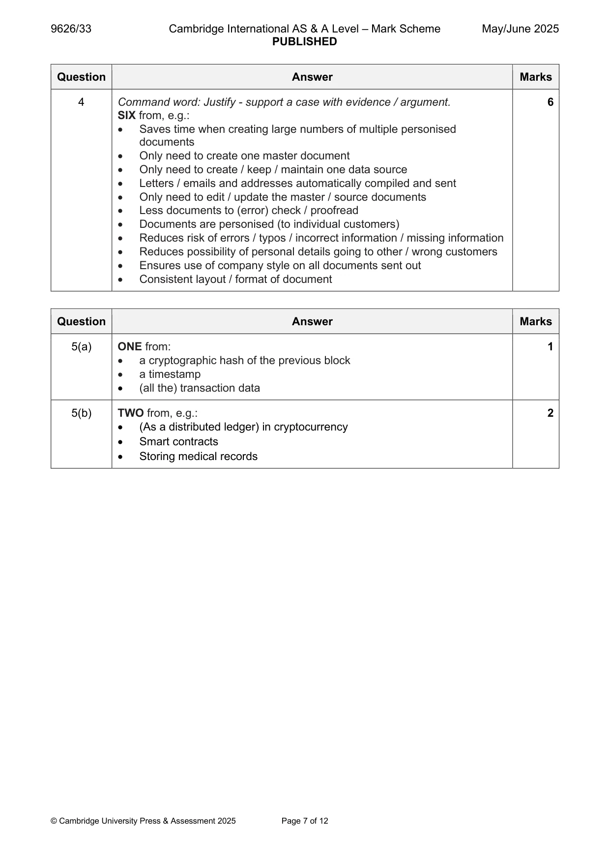 Mark scheme, page 7 of 12