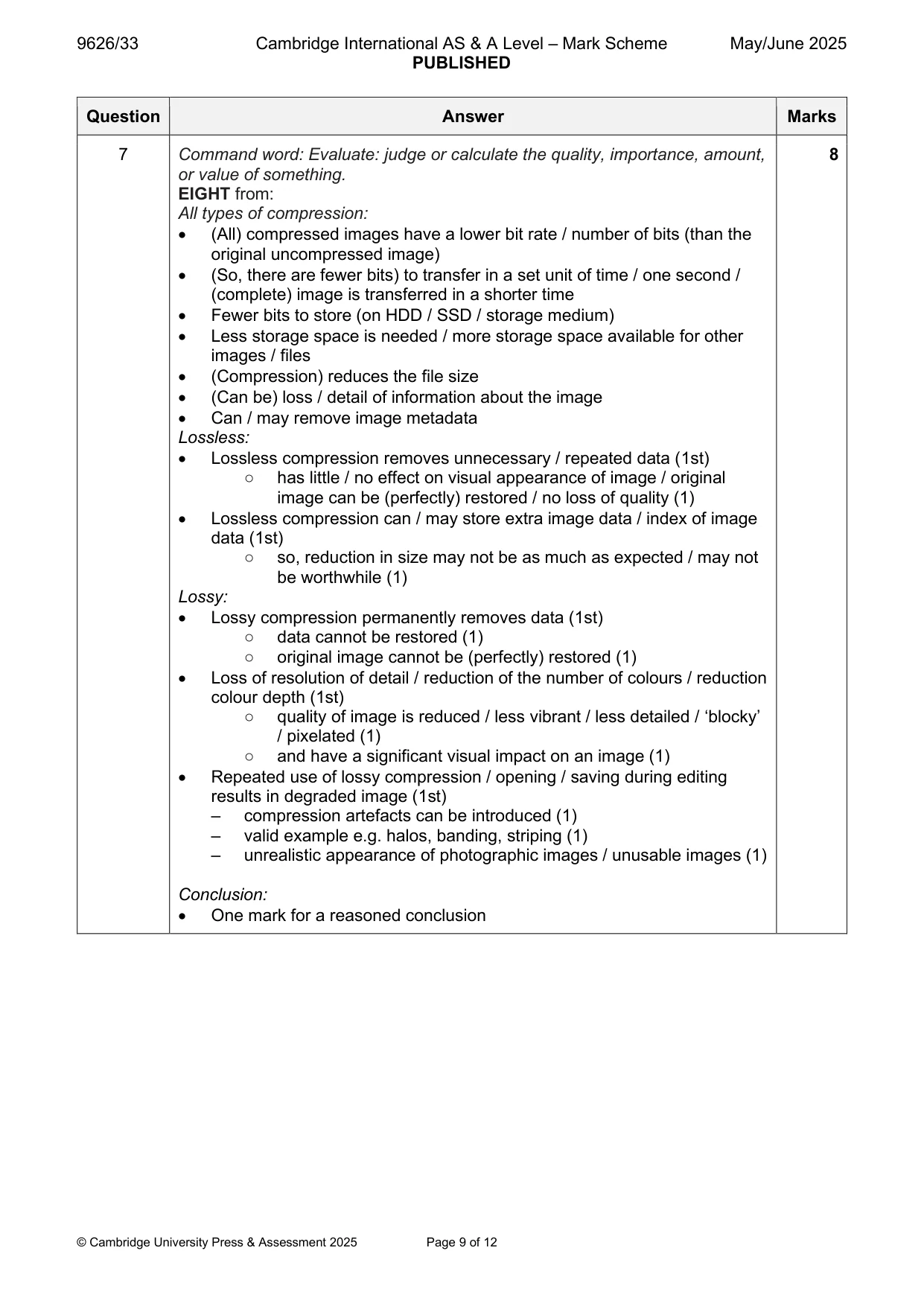 Mark scheme, page 9 of 12