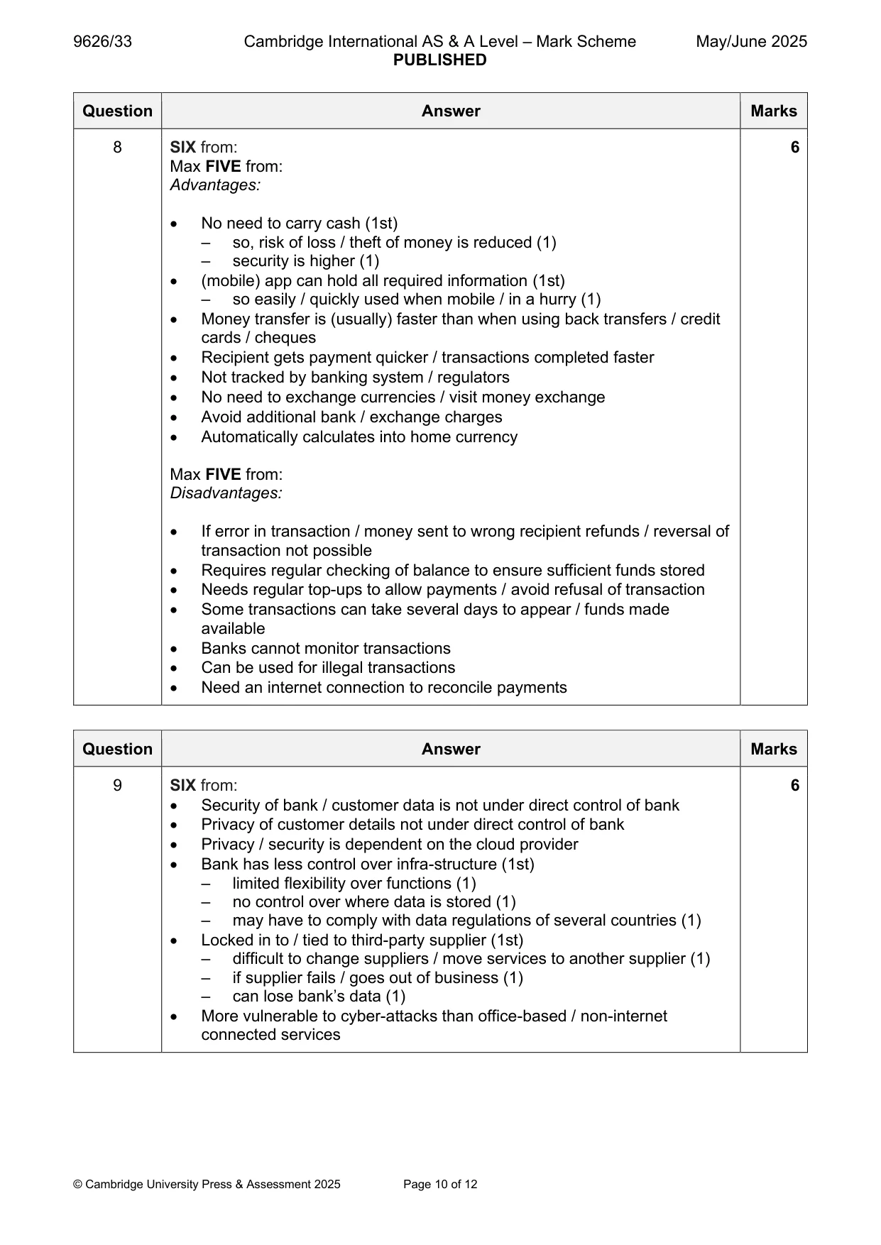 Mark scheme, page 10 of 12