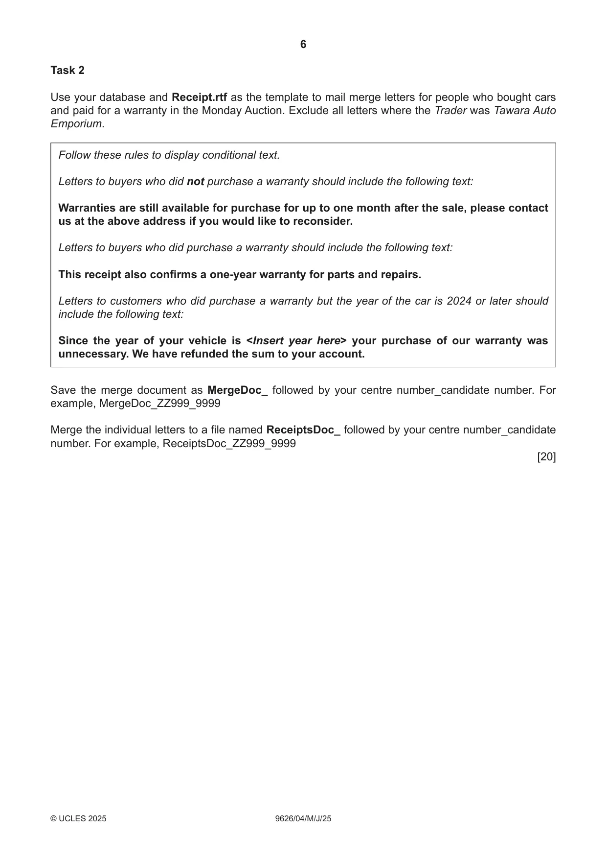 Cambridge A Level Information Technology (from 2017) 9626 2025 May/June Paper 4 · Variant 0 question paper, page 6 of 8
