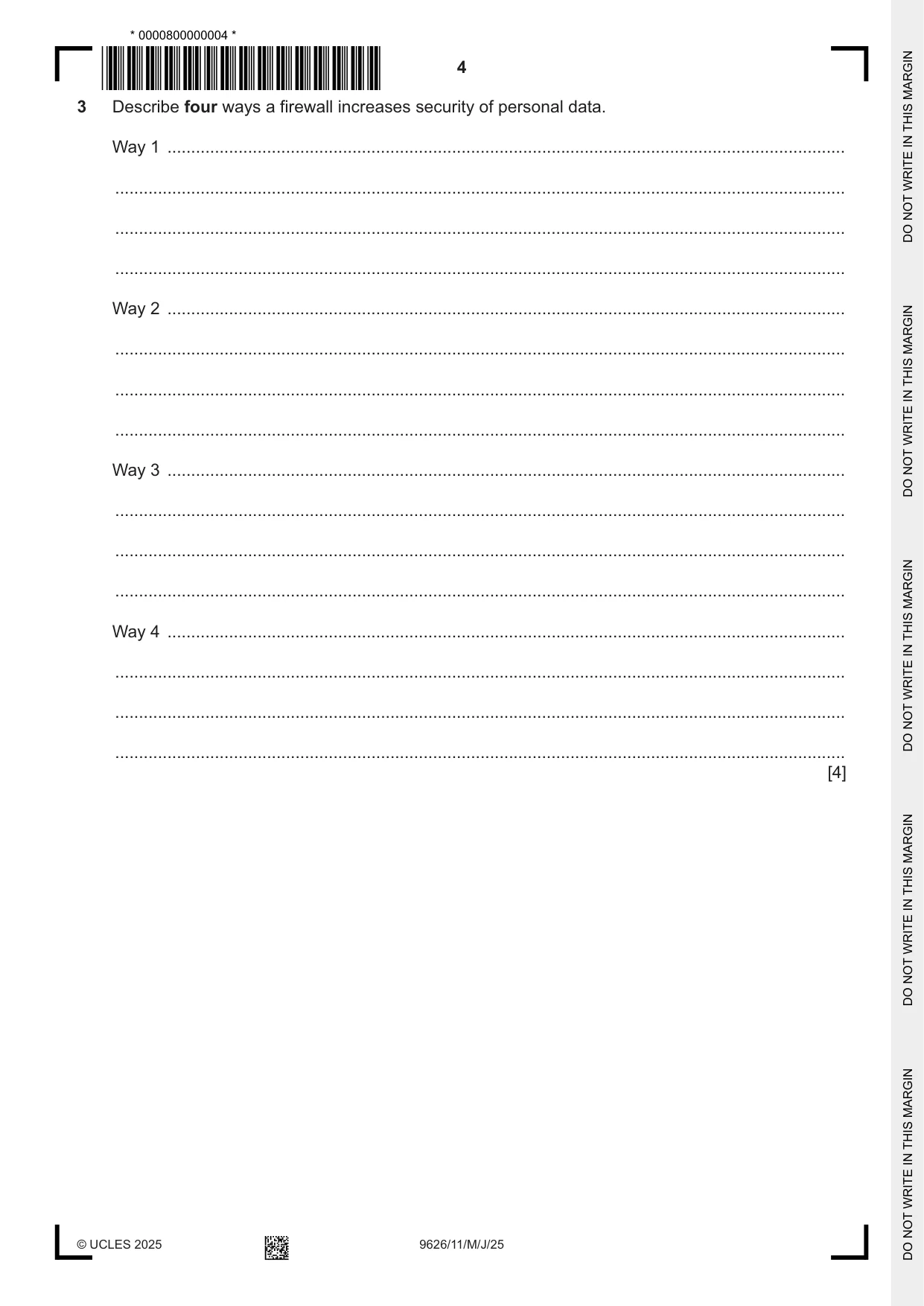 Cambridge A Level Information Technology (from 2017) 9626 2025 May/June Paper 1 · Variant 1 question paper, page 4 of 16